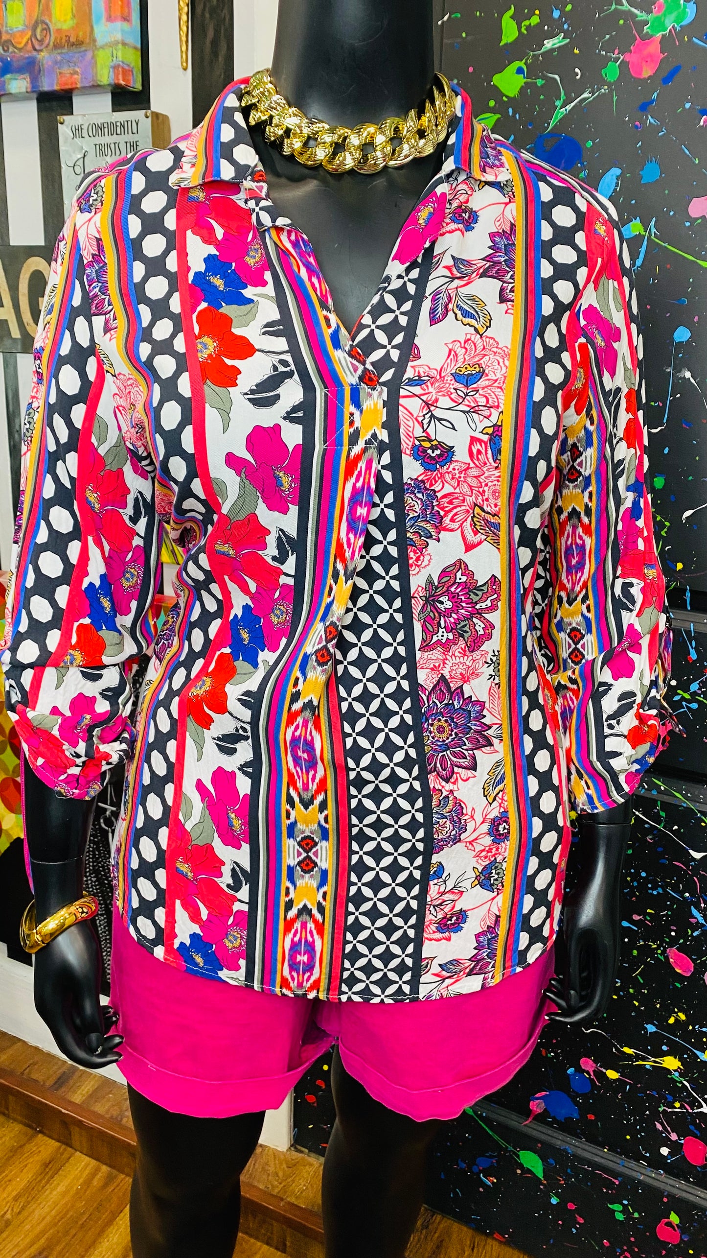 Abstract Pink Black & White Blouse (20)