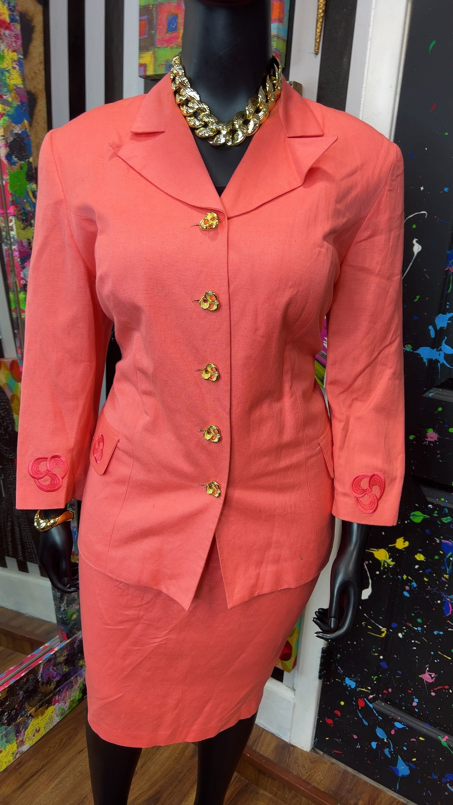 Vintage Salmon Skirt Suit w/ Gold Buttons (14)