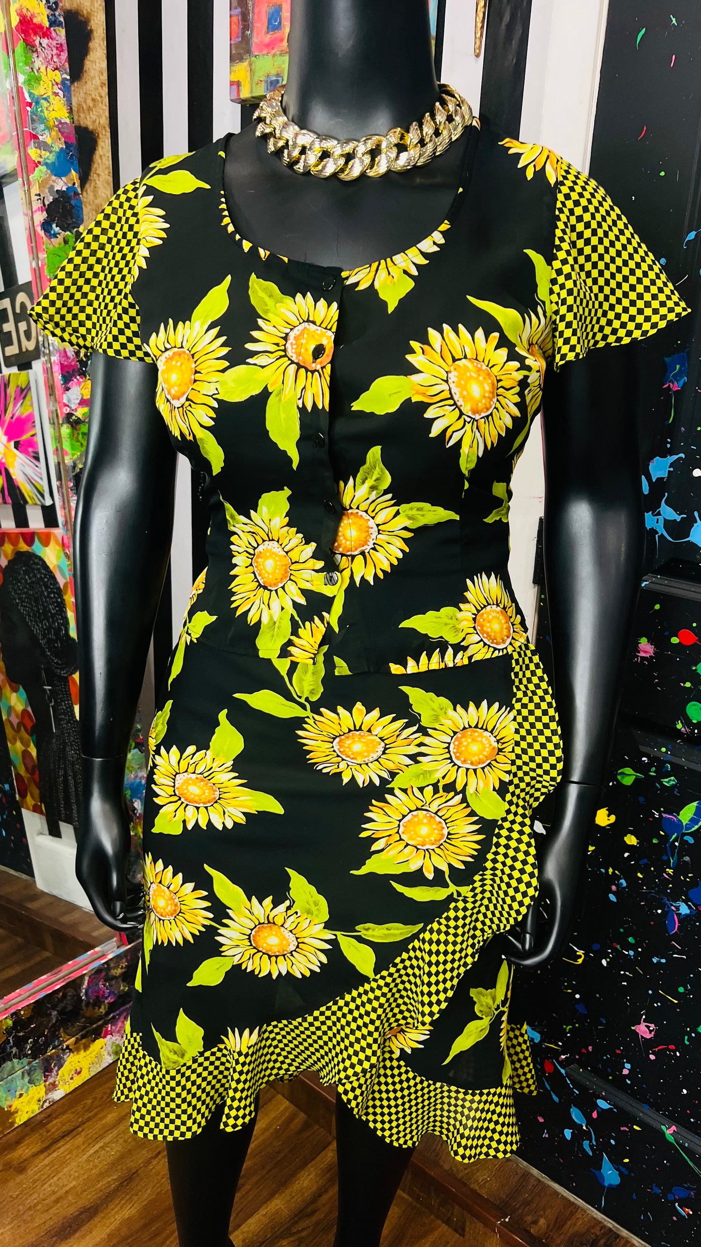 Vintage Semi Sheer Sunflower Skirt Set (14)