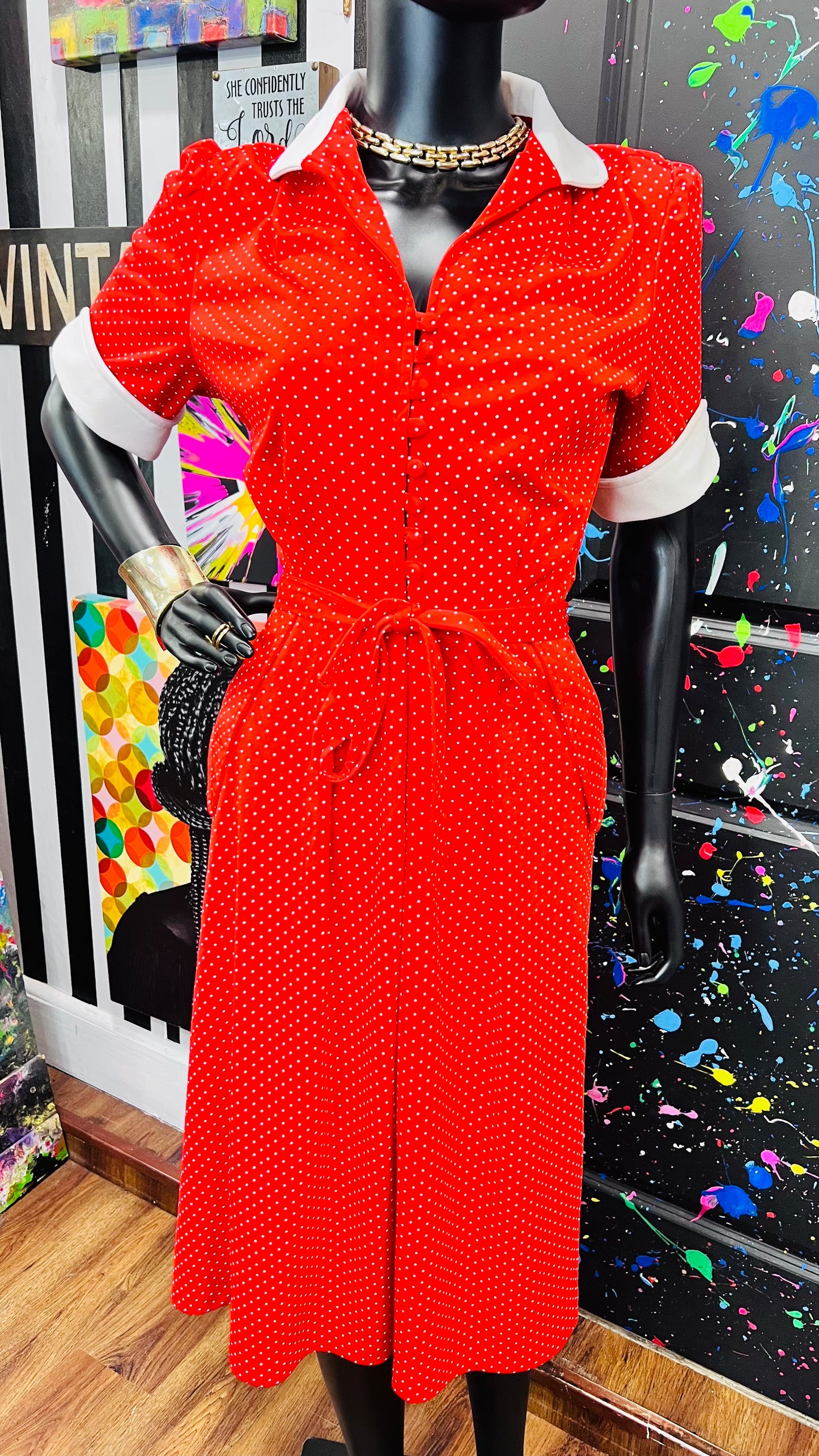 Vintage Red & White Polka Dot Dress (16)