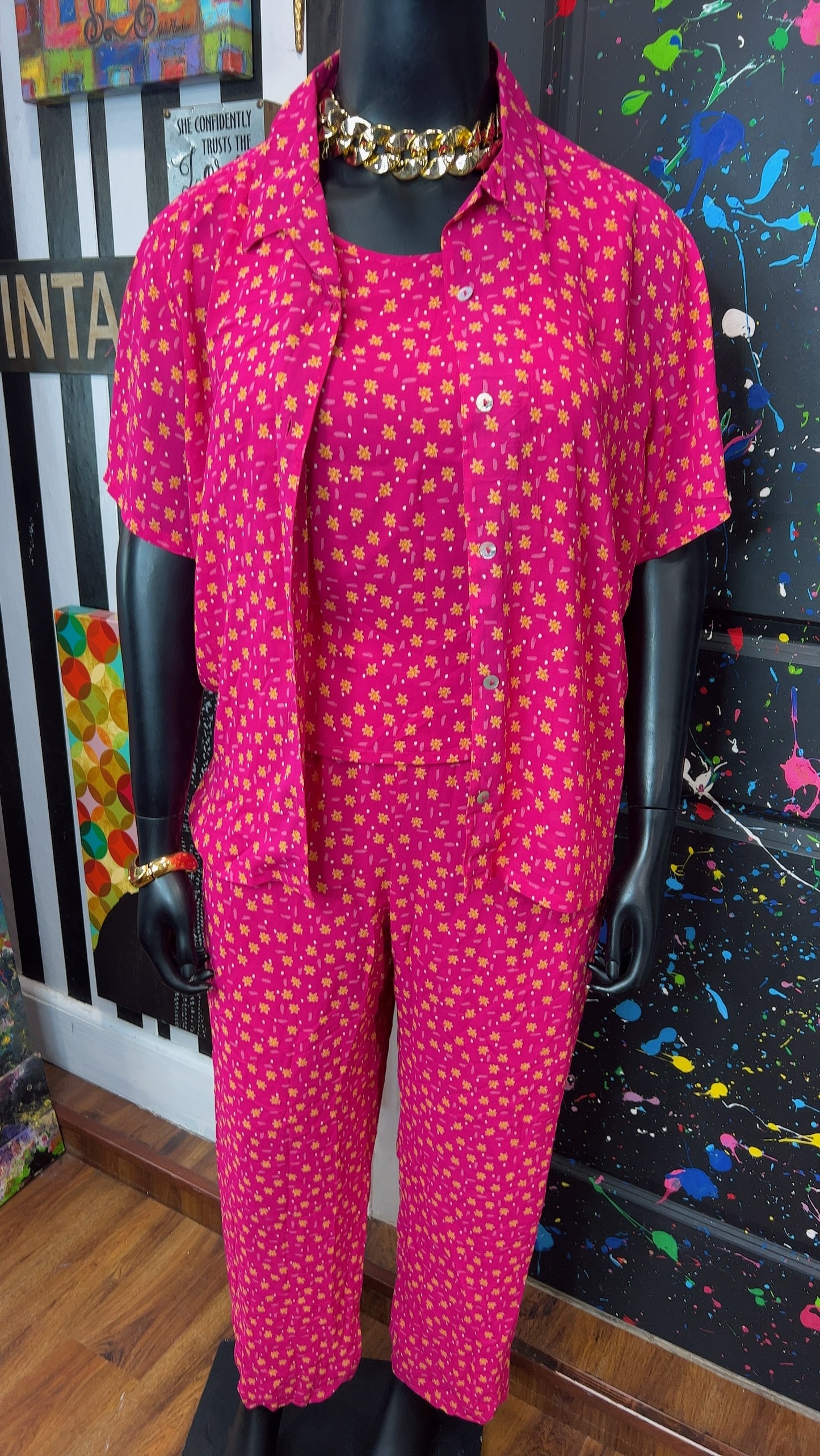 Vintage Three Piece Pink & White Polka Dot Pants Set (16)