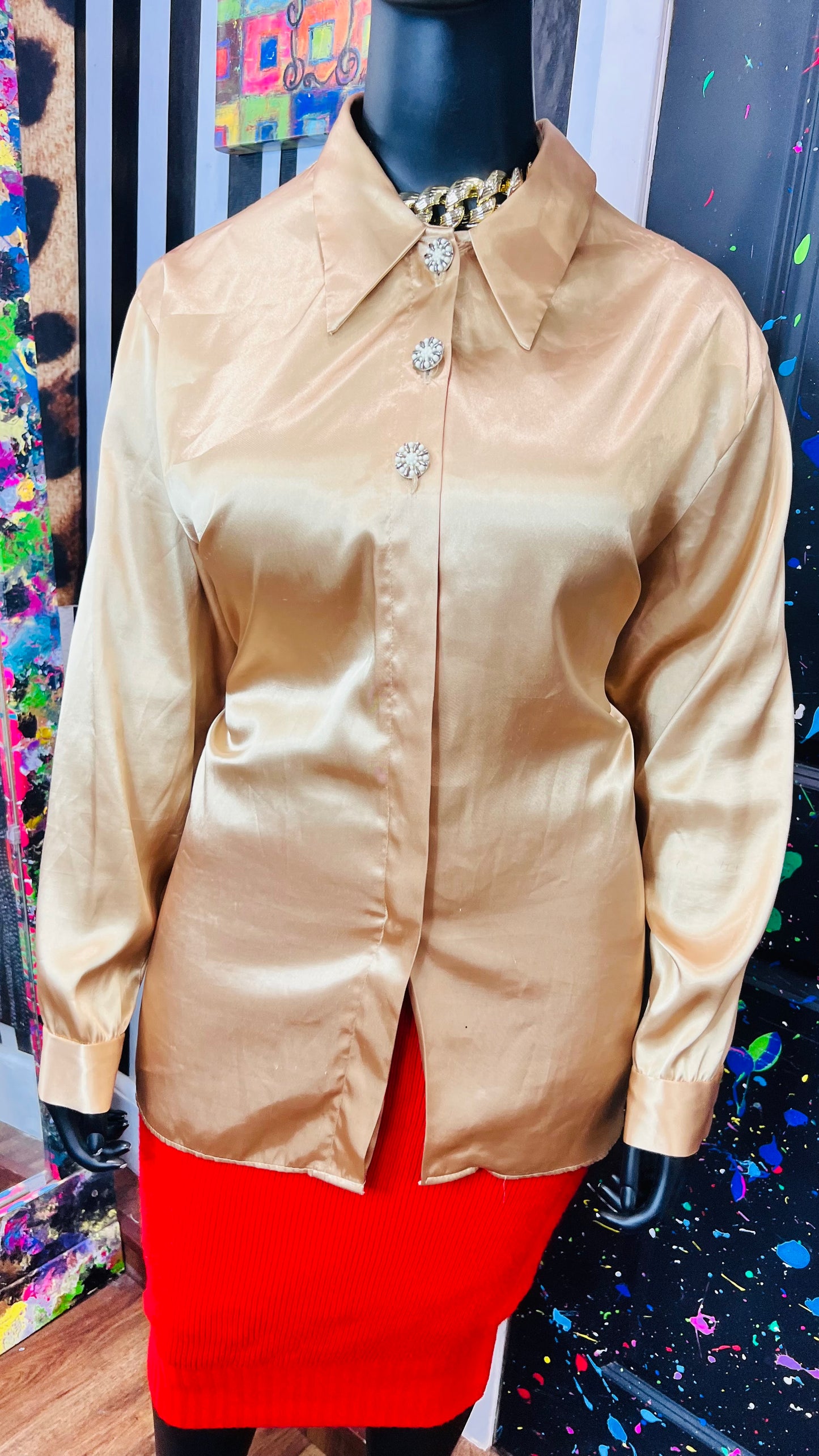 Vintage Gold Blouse w/ Statement Buttons (22W)