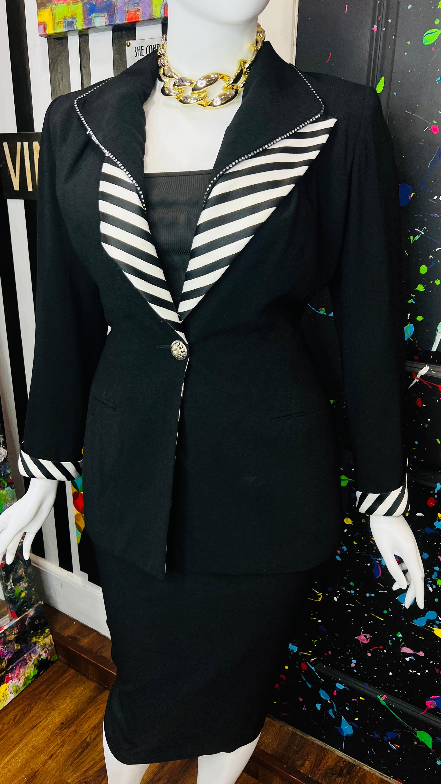 Vintage Black & Zebra Print Skirt Suit (16)