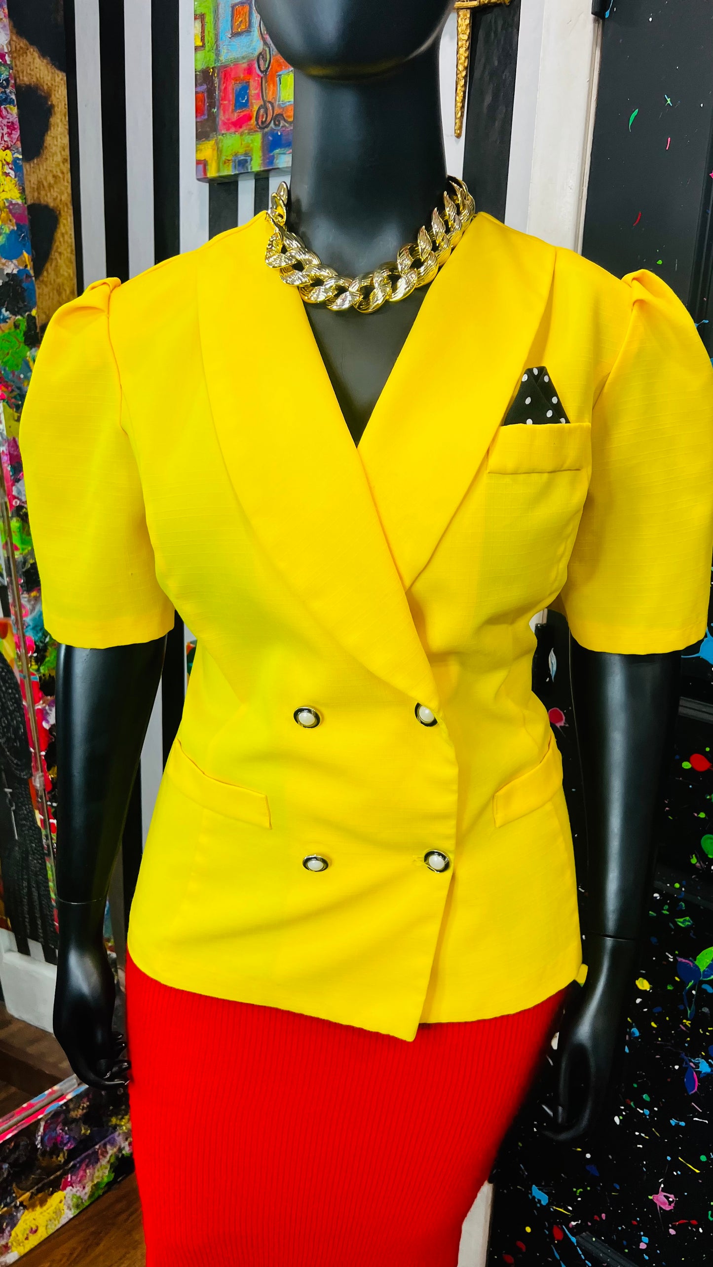 Vintage Yellow Blazer Blouse(20WP)