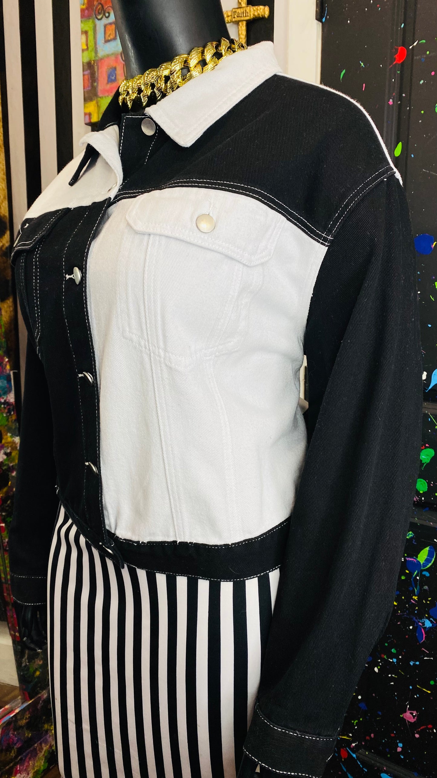 Denim Colorblock Cropped Jacket (20)