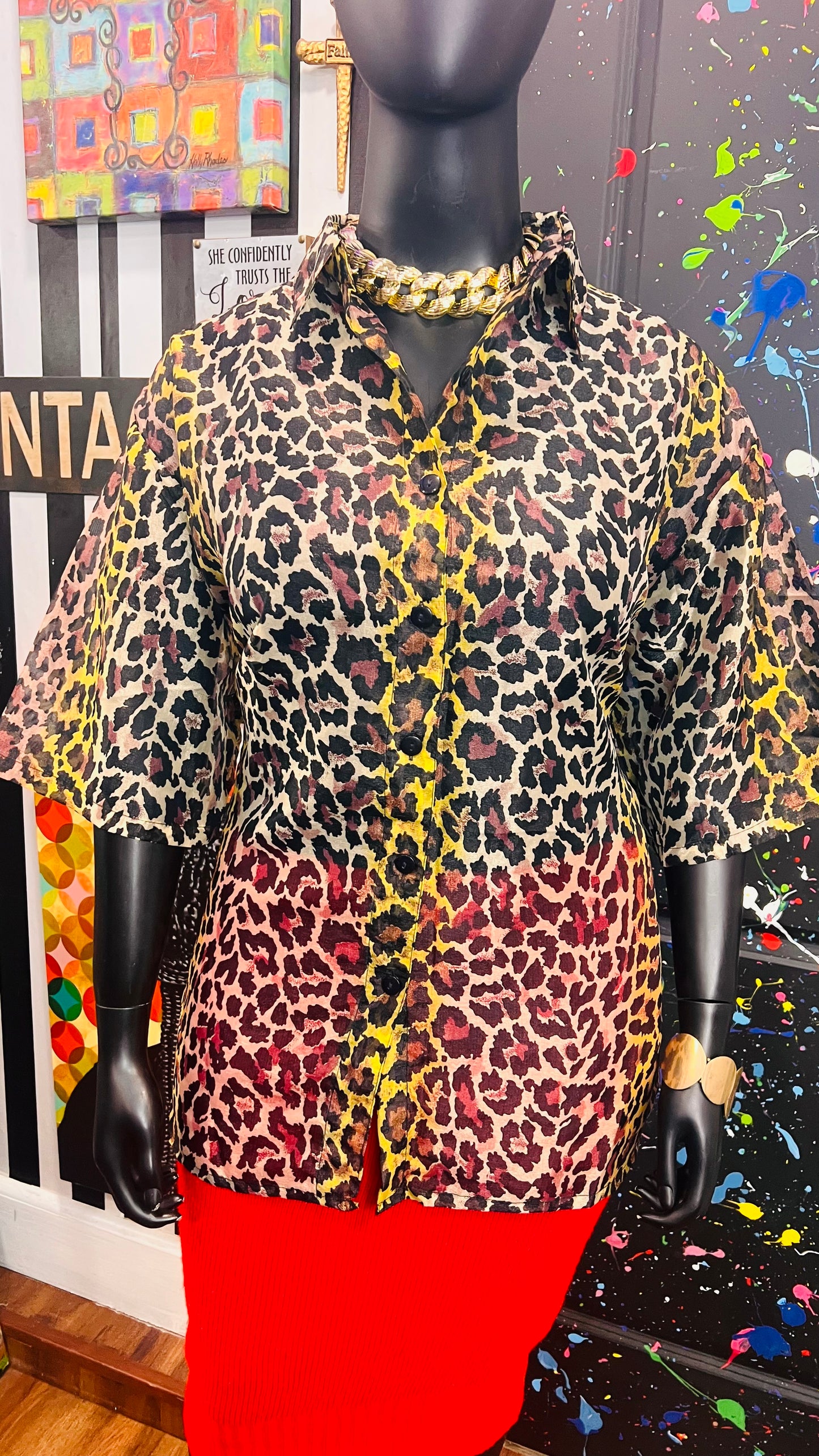 Vintage Deadstock - New w/Tags Sheer Animal Print Blouse (22)