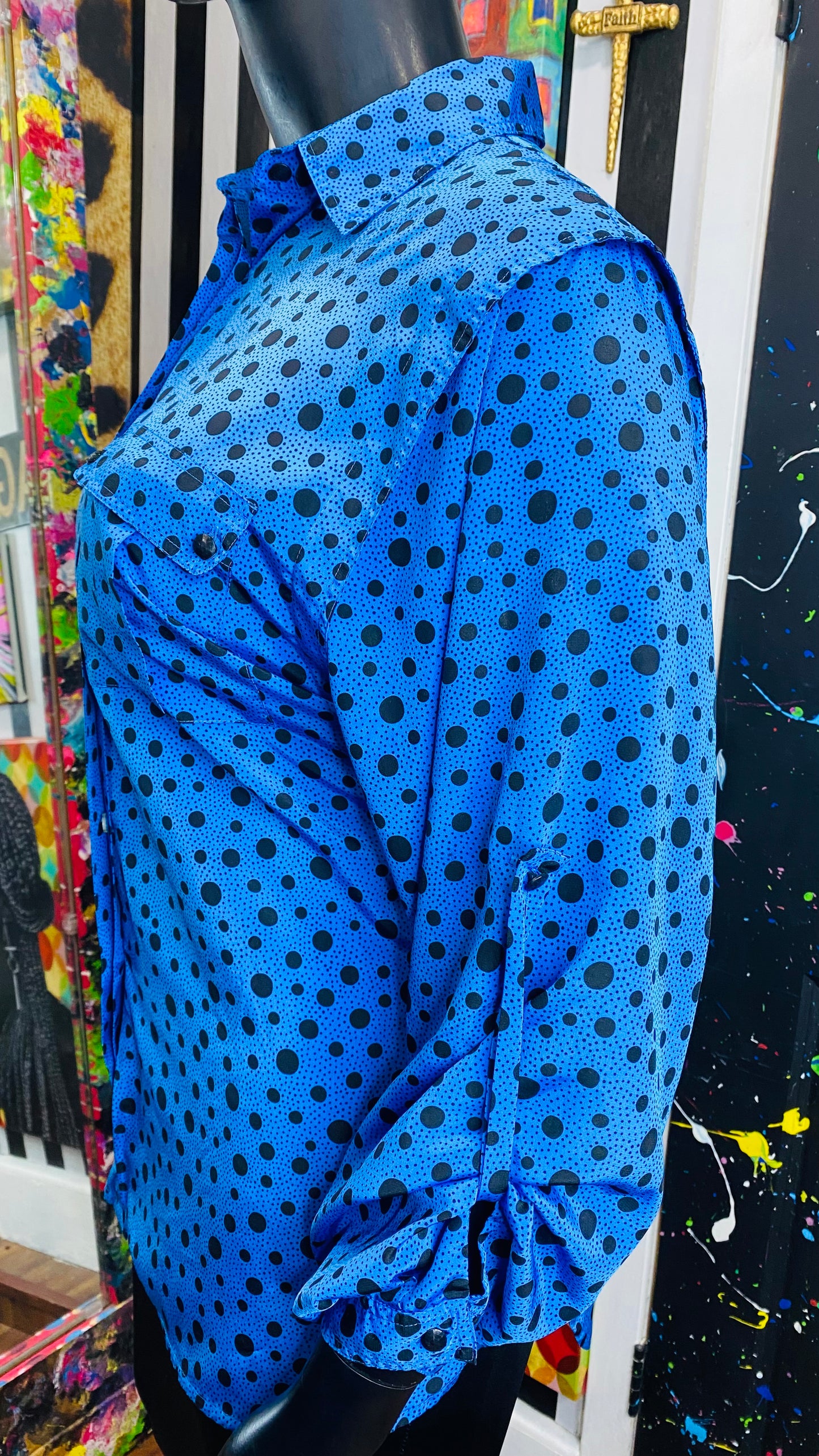 Vintage Polka Dot Blue & Black Blouse (20W)