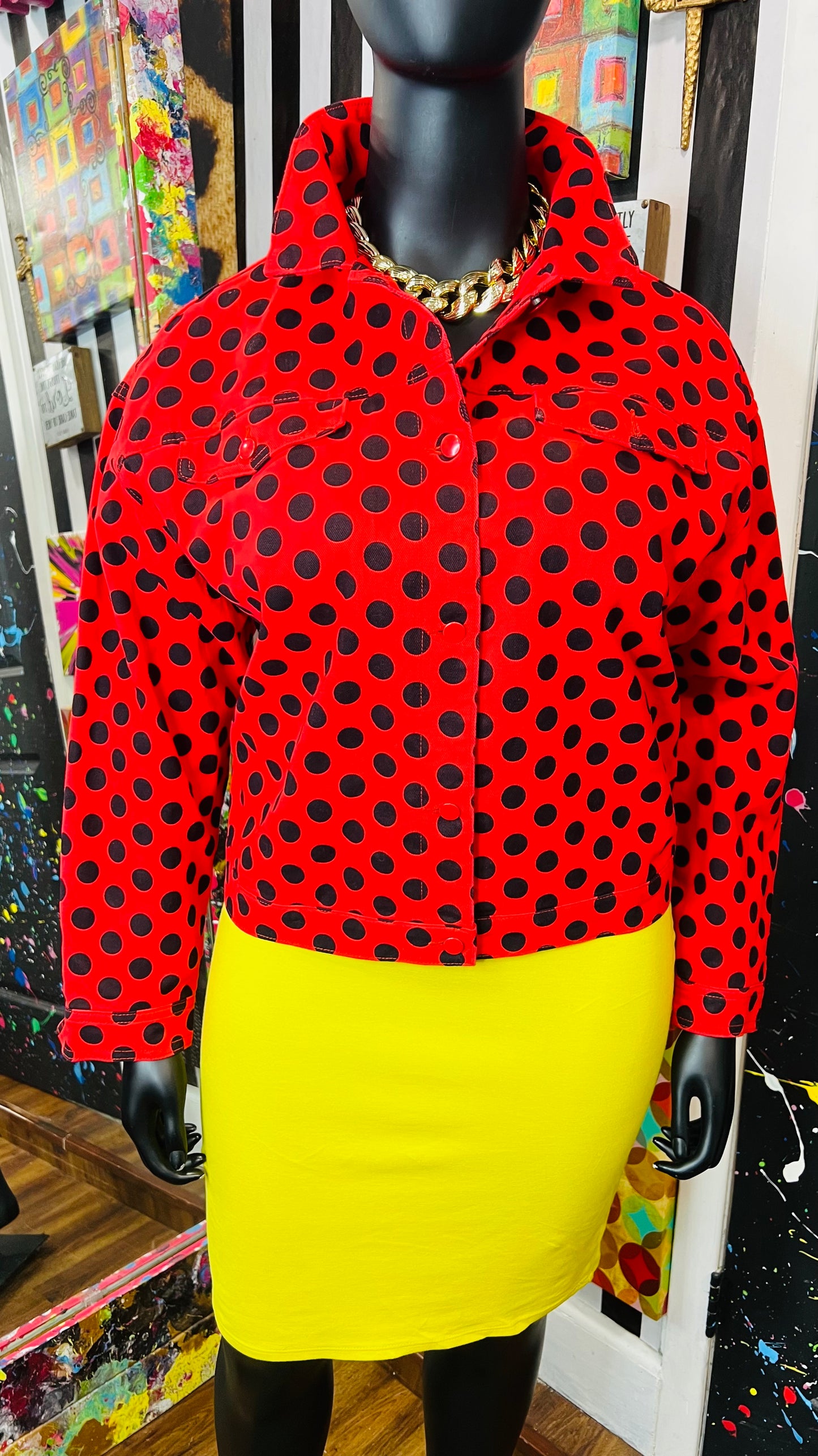 Minnie Mouse Denim Red & Black Polka Dot Jacket - New w/Tags (22)