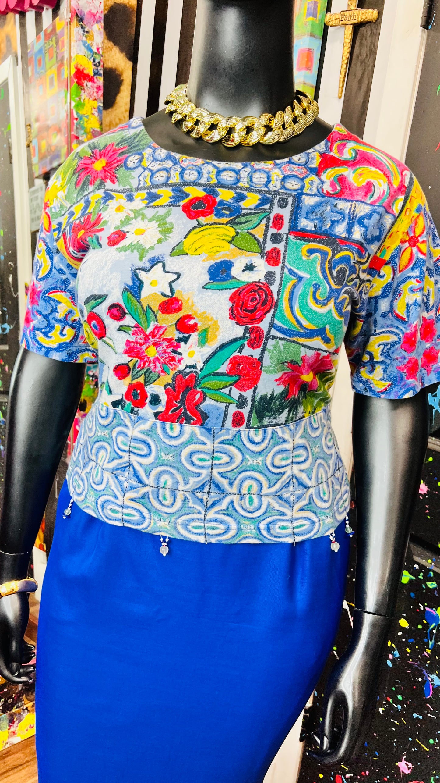 Vintage Carole Little Abstract Cotton Cropped Blouse (16/18)