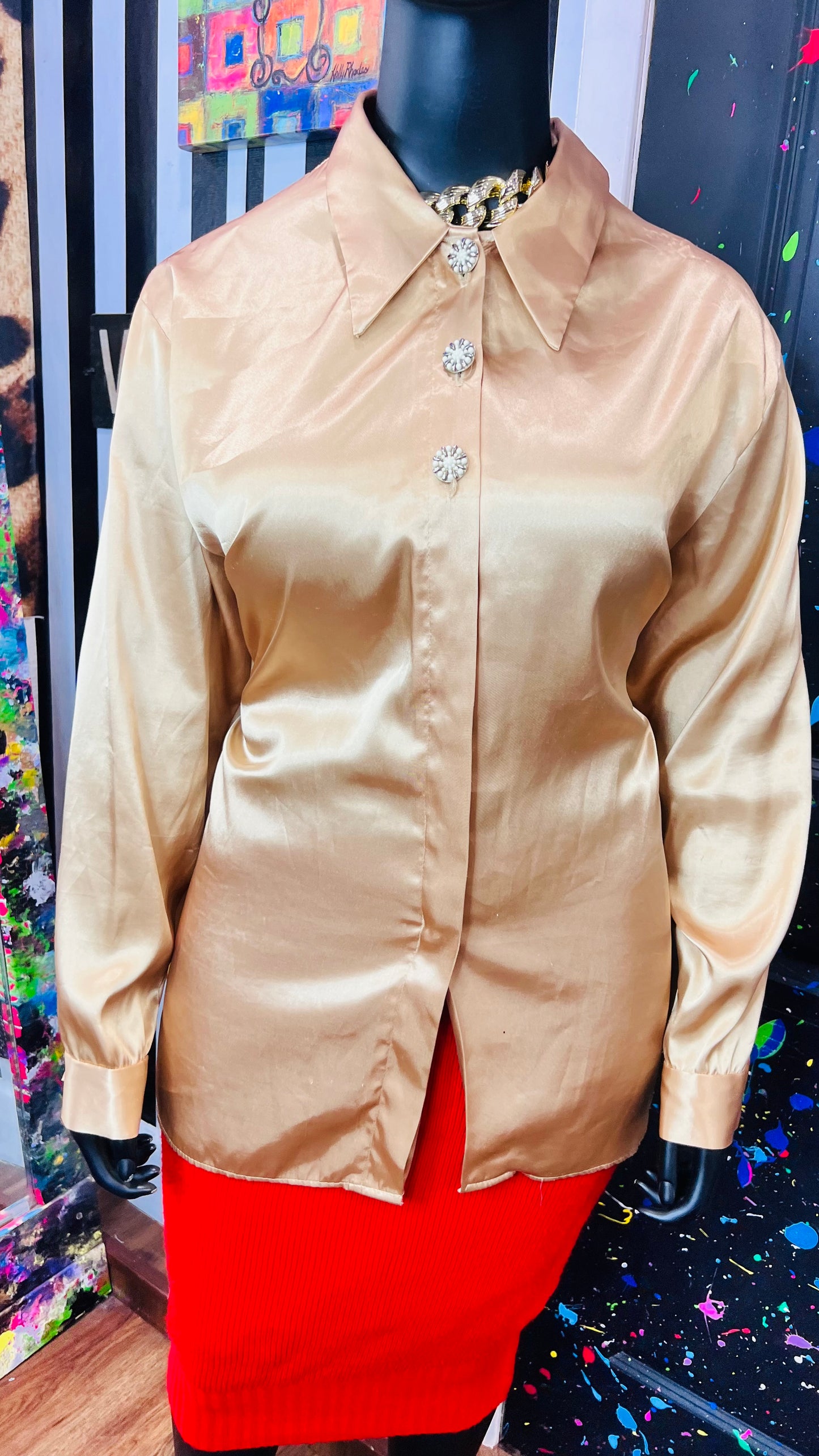 Vintage Gold Blouse w/ Statement Buttons (22W)