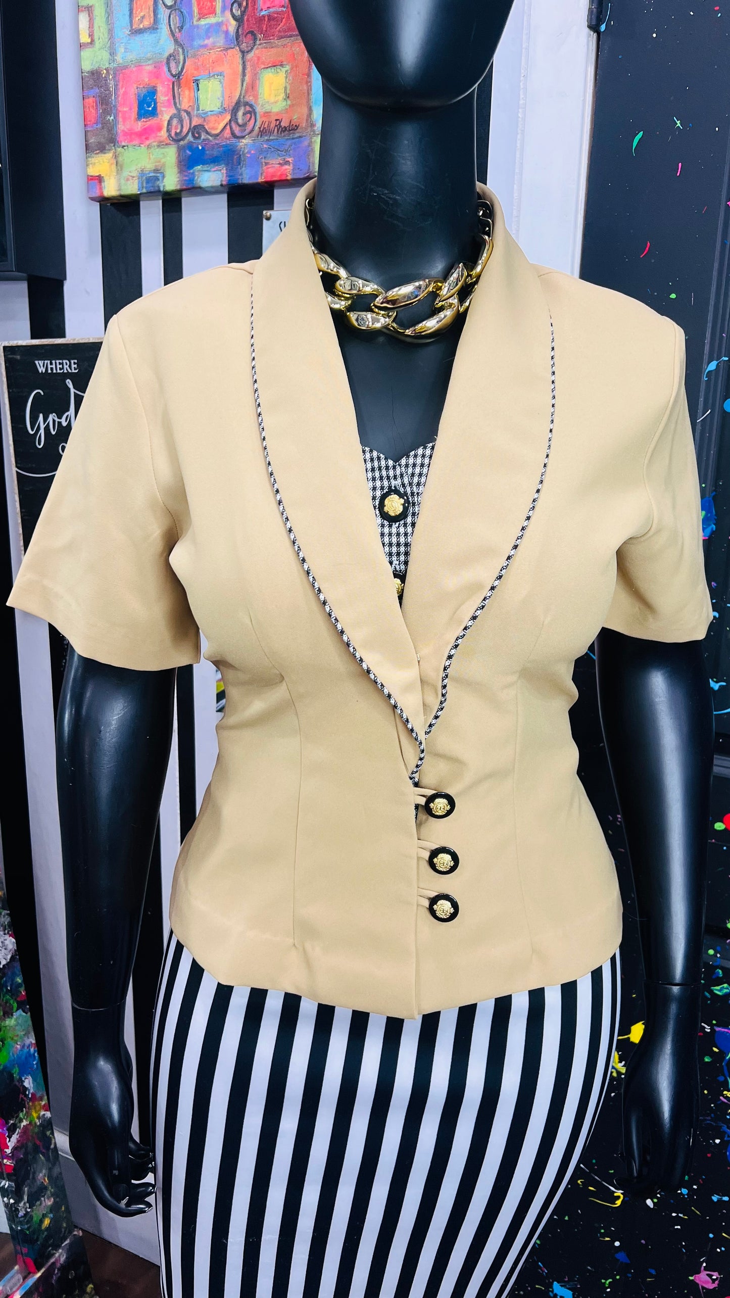 Vintage Short Sleeve Blazer Blouse (14)
