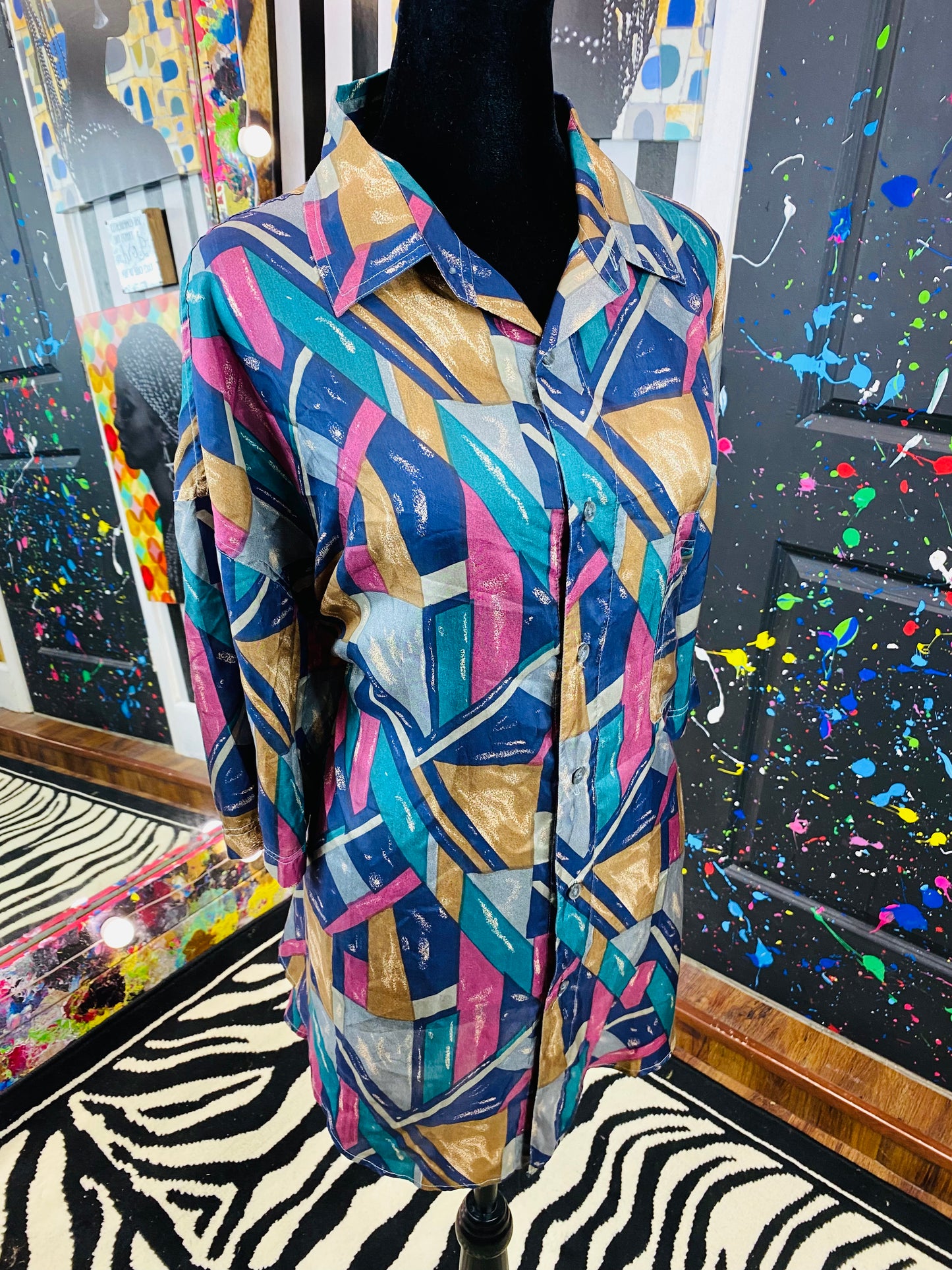 Vintage 100% Silk Short Sleeve Blouse