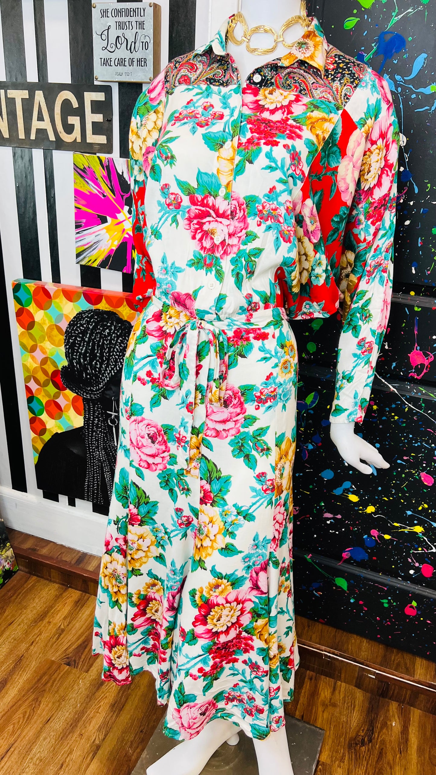 Vintage Carole Little Floral Rayon Dress (14)