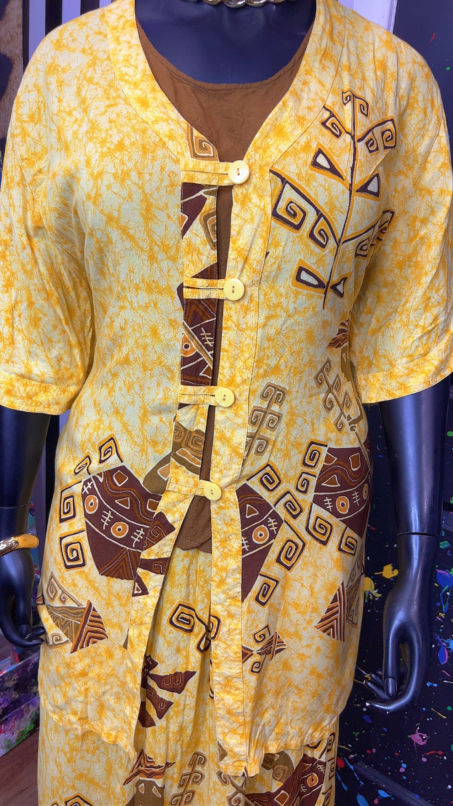 Vintage Rayon Tribal Yellow Skirt Set (18)