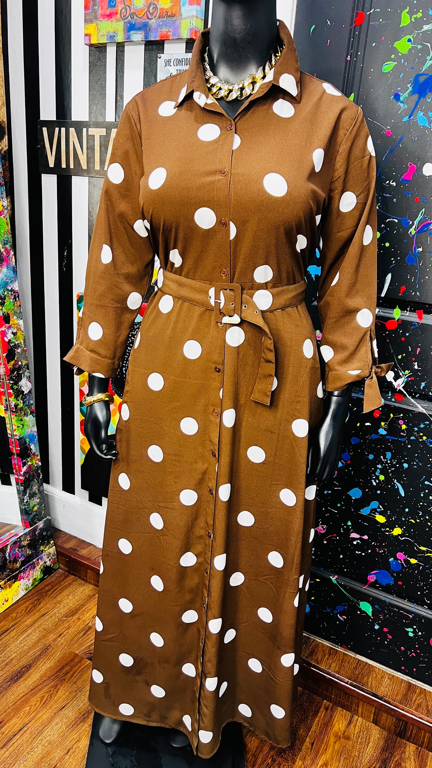 Brown & White Polka Dress/Duster (16)