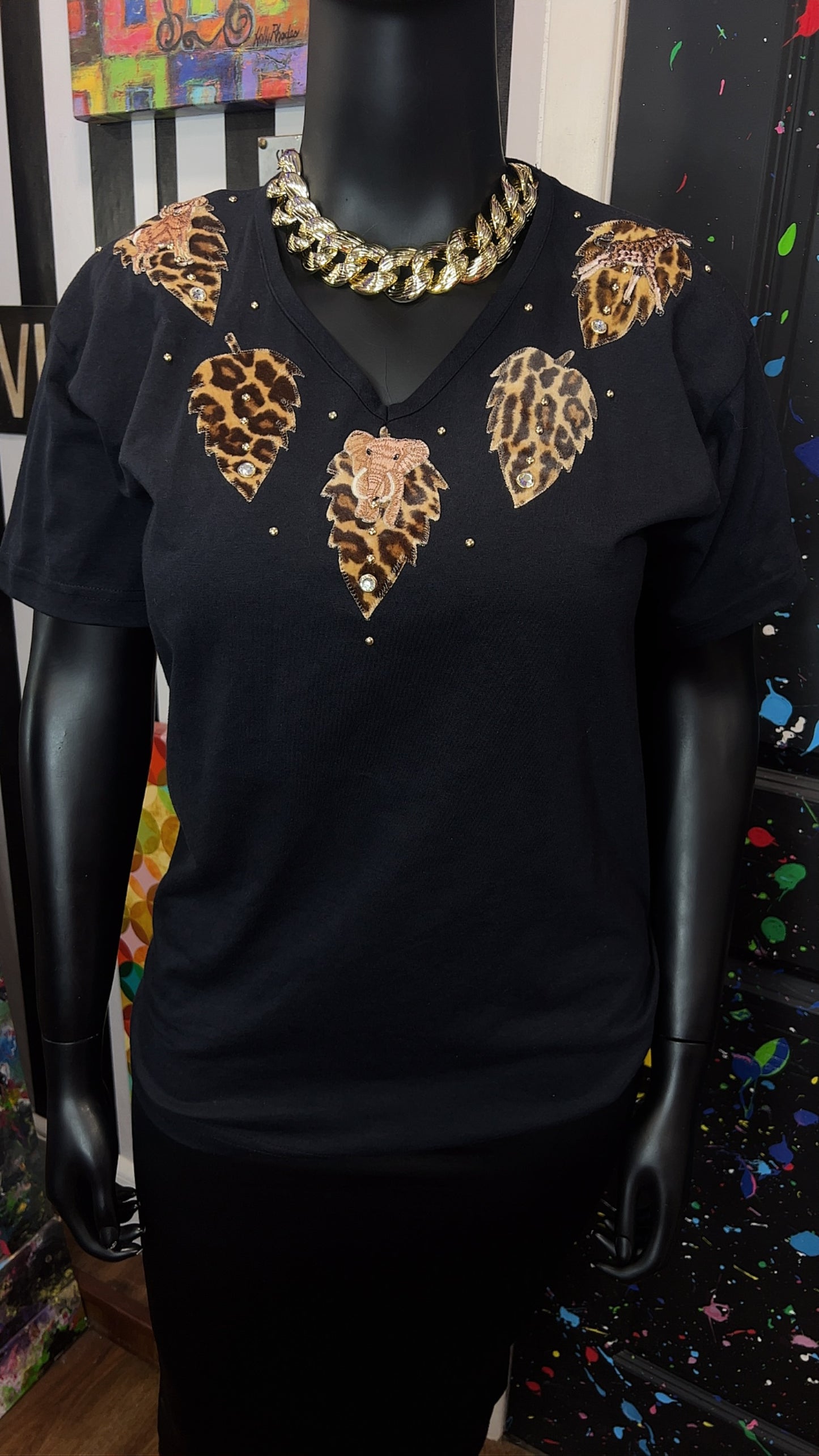 Vintage Black T-Shirt w/ Animal Print Accents (14)