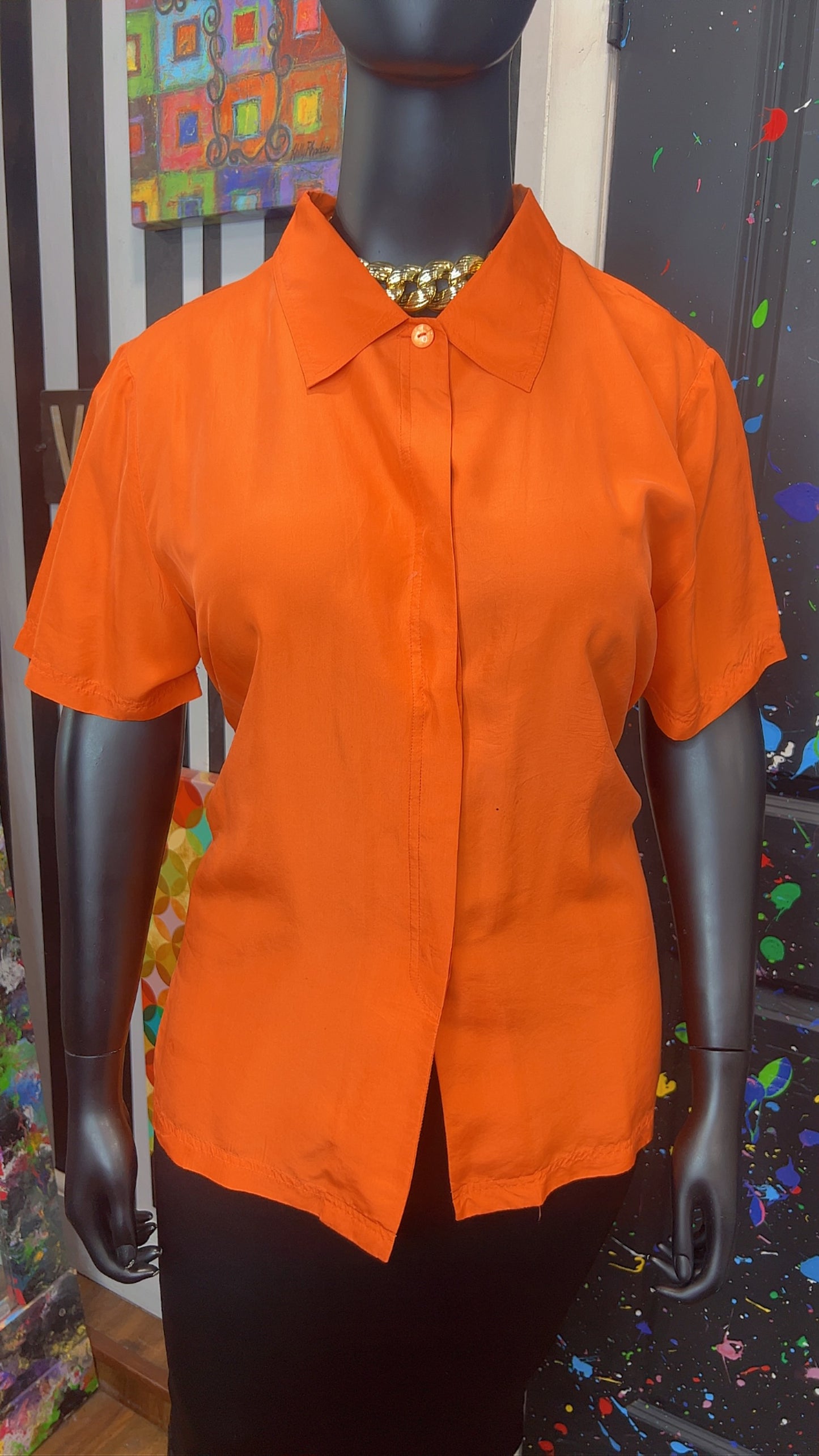 Vintage Orange 100% Silk Blouse (18)