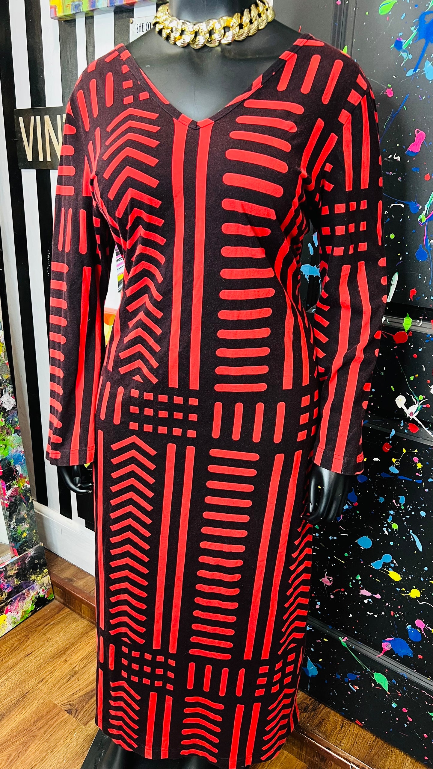 Vintage Cotton Tribal Black & Red Dress (18/20)
