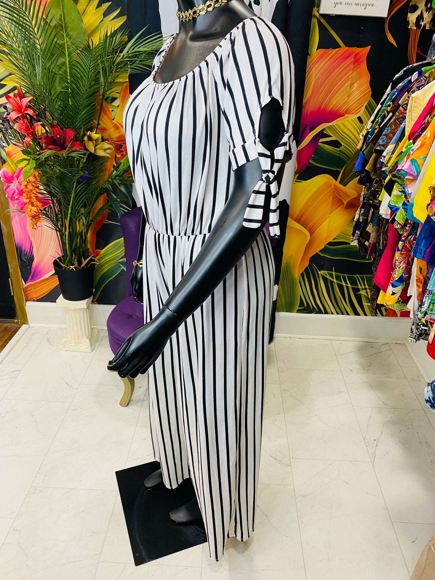 Vintage White & Black Striped Jumpsuit