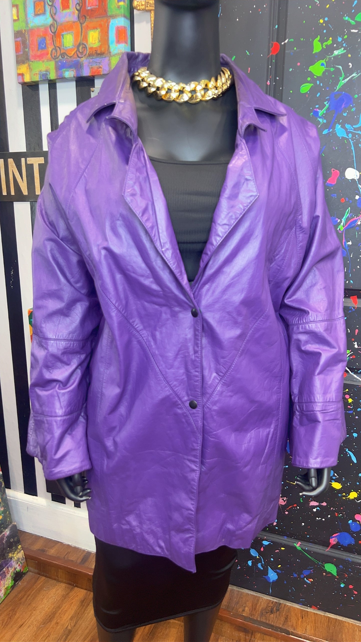Vintage Genuine Leather Purple Coat (24)