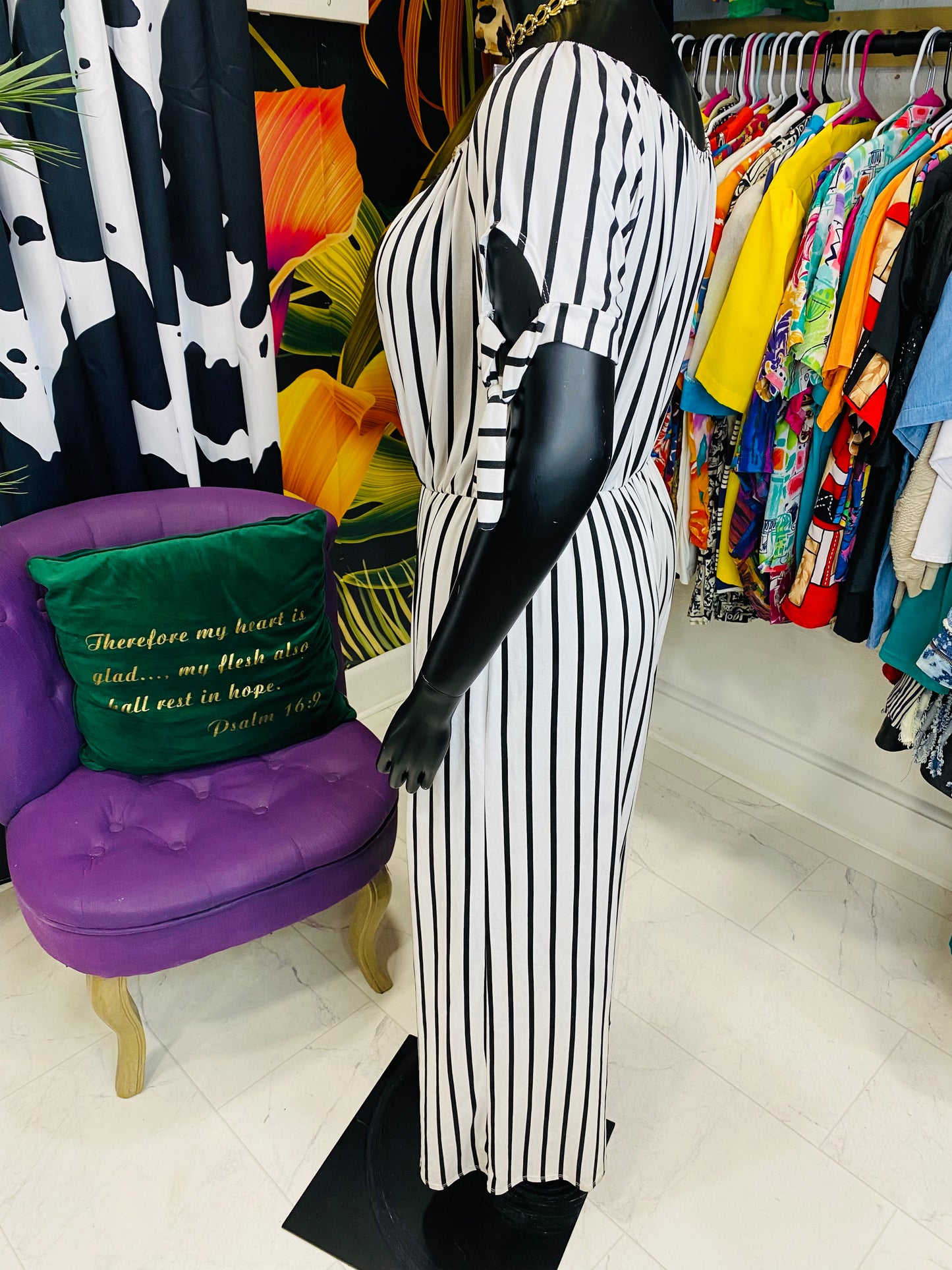 Vintage White & Black Striped Jumpsuit