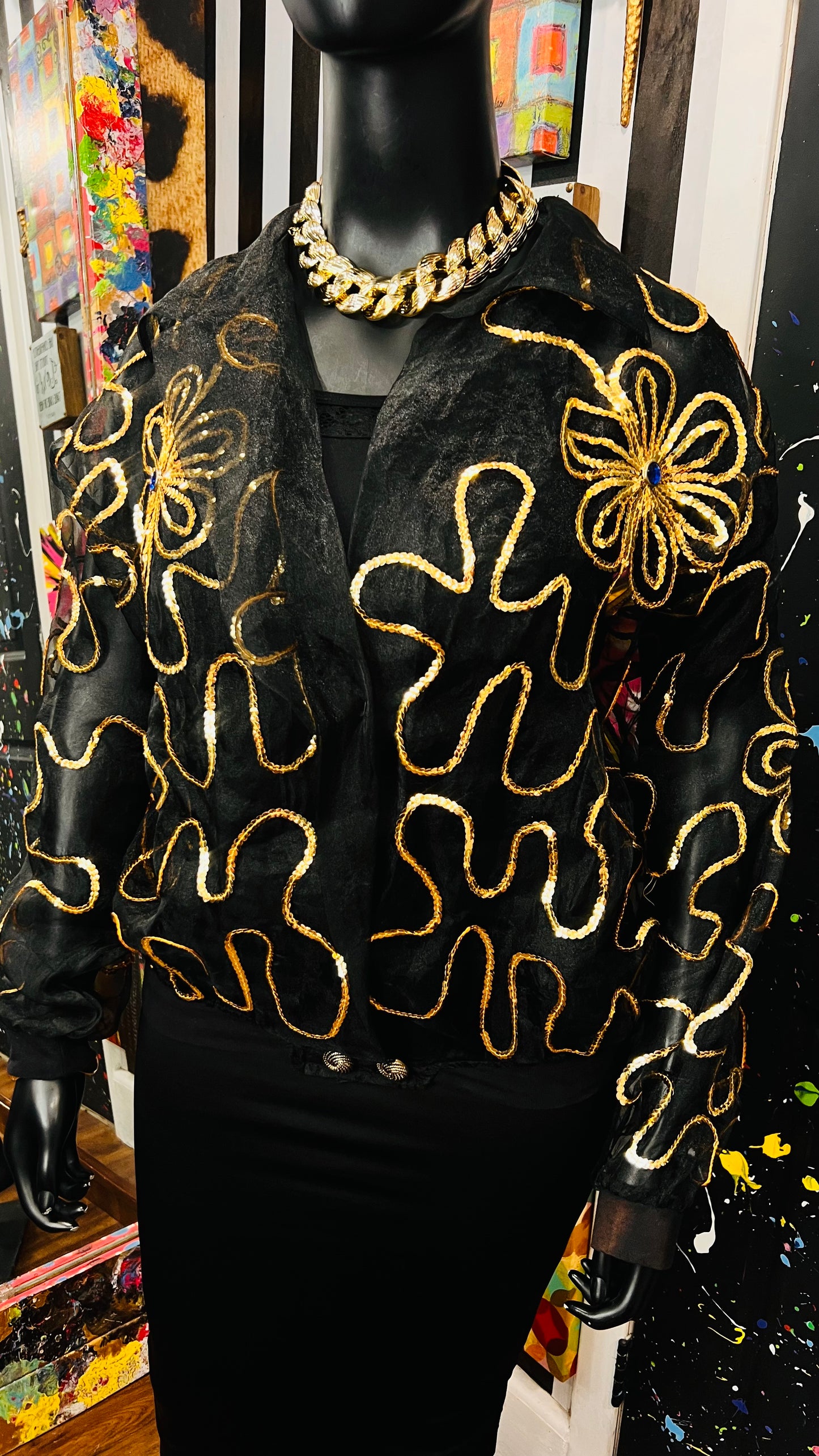 Vintage Sheer Black Jeweled Embroidered Top (22/24)