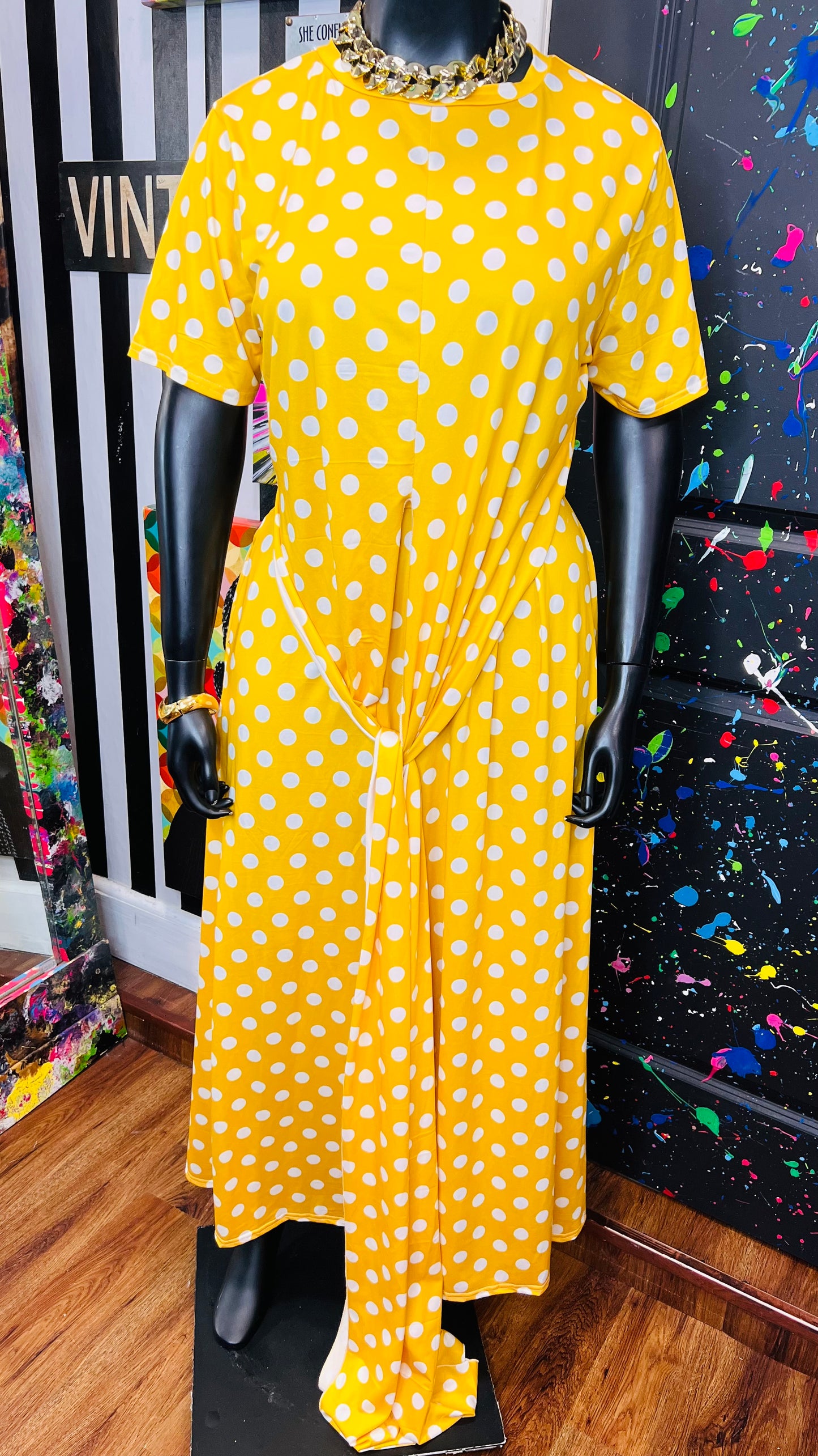 Yellow & White Polka & White Wrap Around Blouse Skirt Set (22)