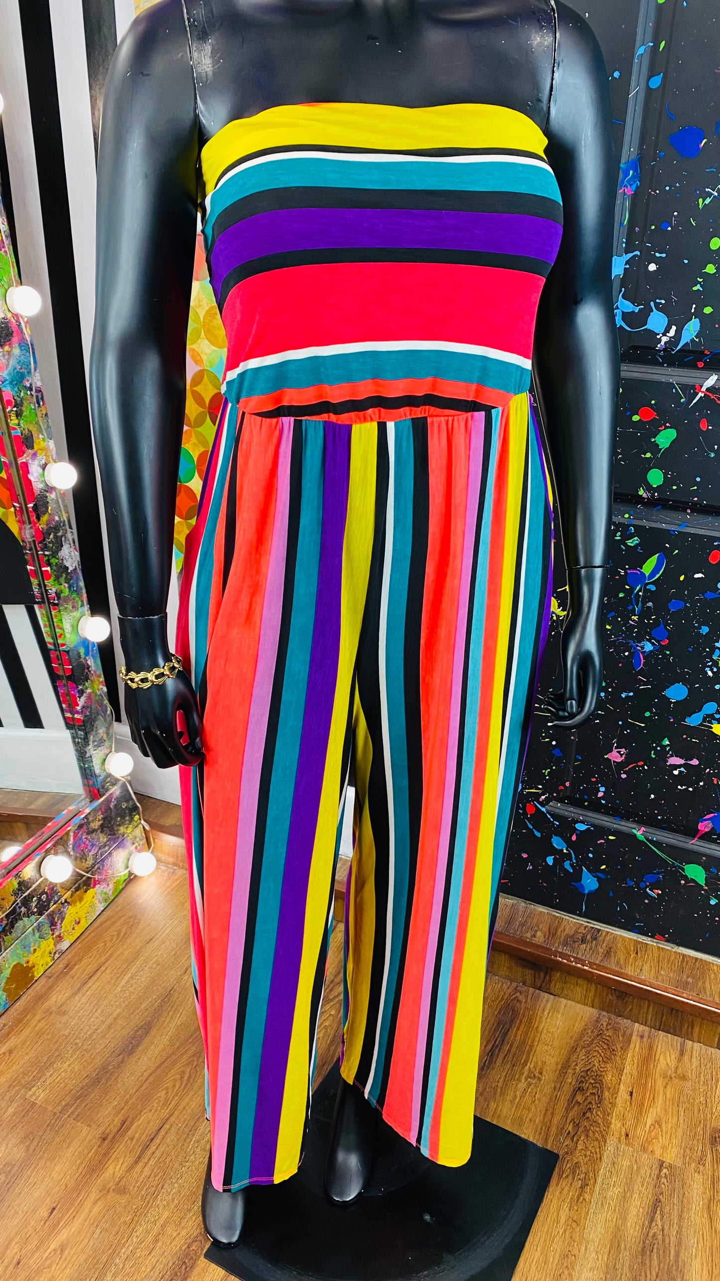 Sleeveless Color Striped Jumpsuit
