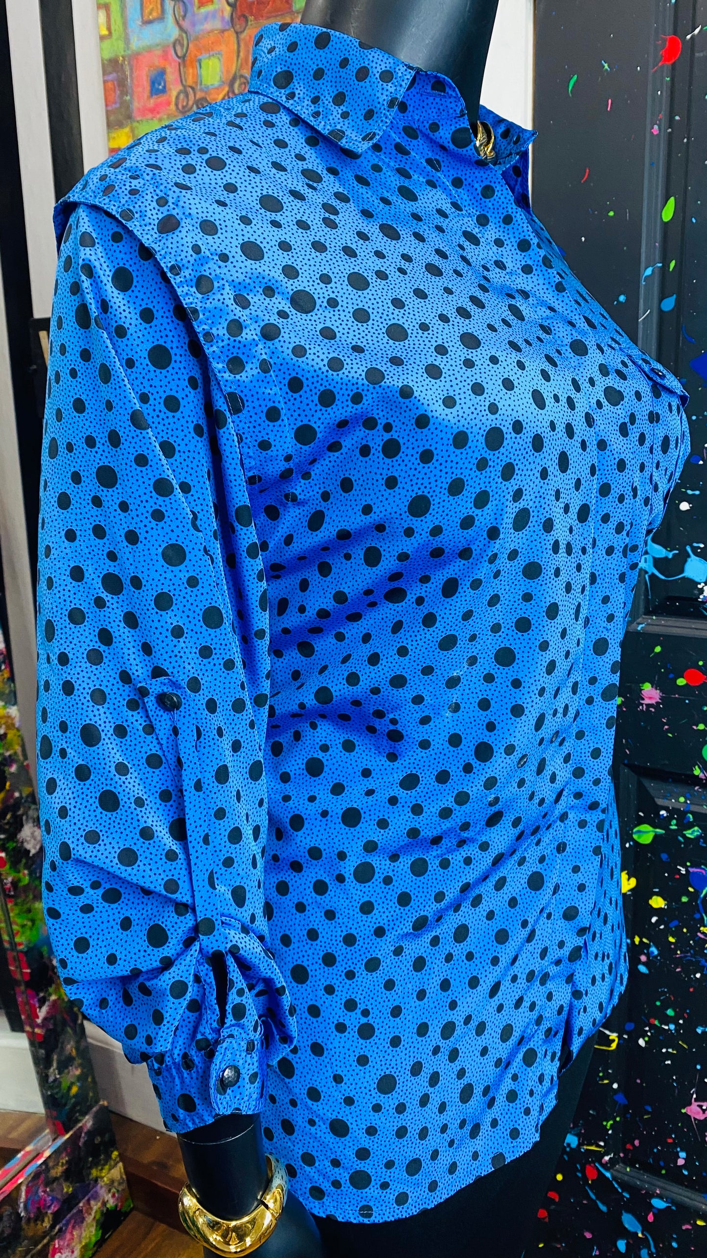 Vintage Polka Dot Blue & Black Blouse (20W)