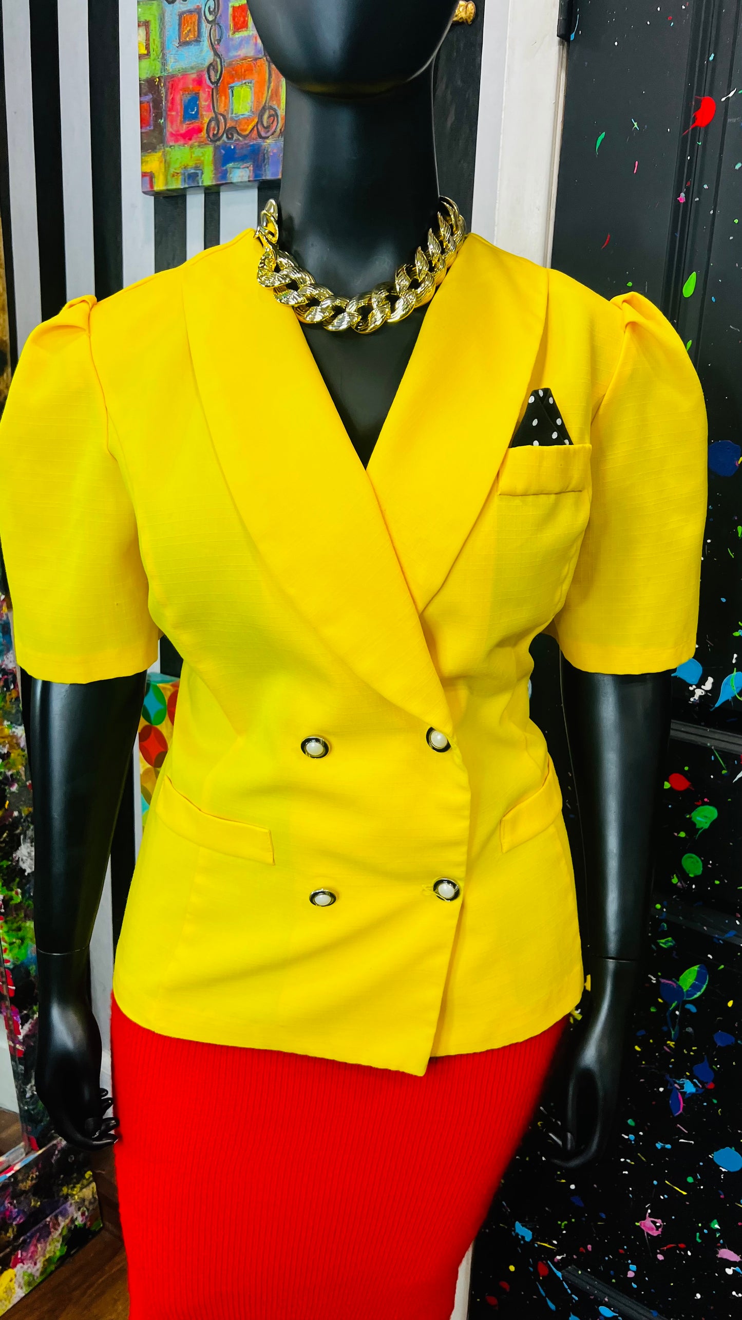 Vintage Yellow Blazer Blouse(20WP)