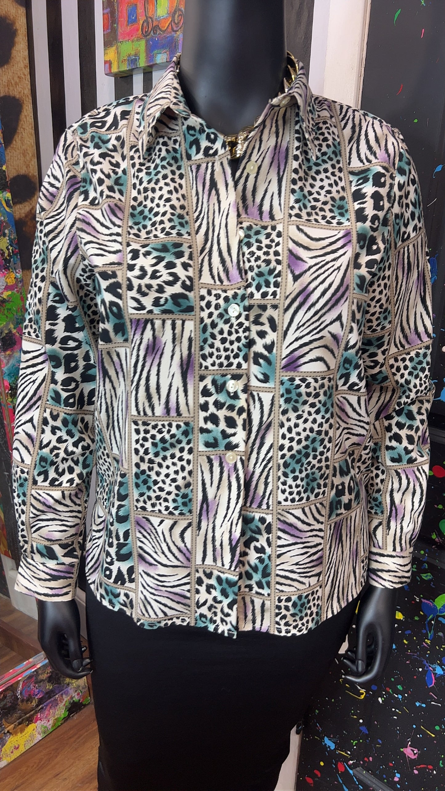 Vintage Block Animal Print Blouse (14)