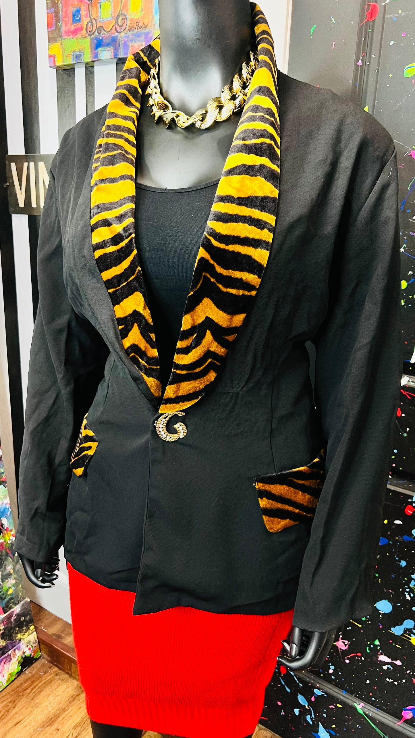 Vintage Animal Print Trim Blazer (20/22)