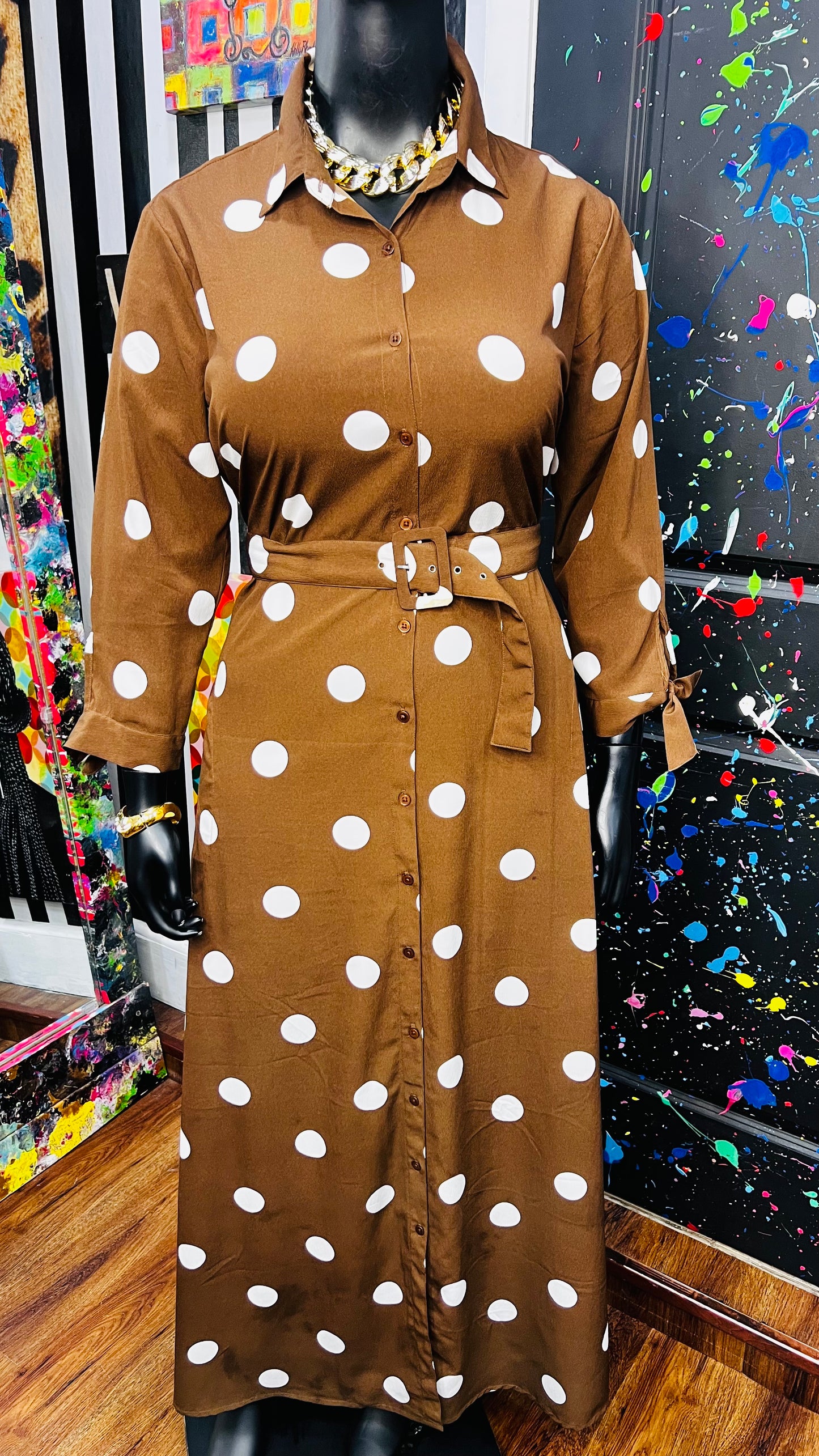 Brown & White Polka Dress/Duster (16)