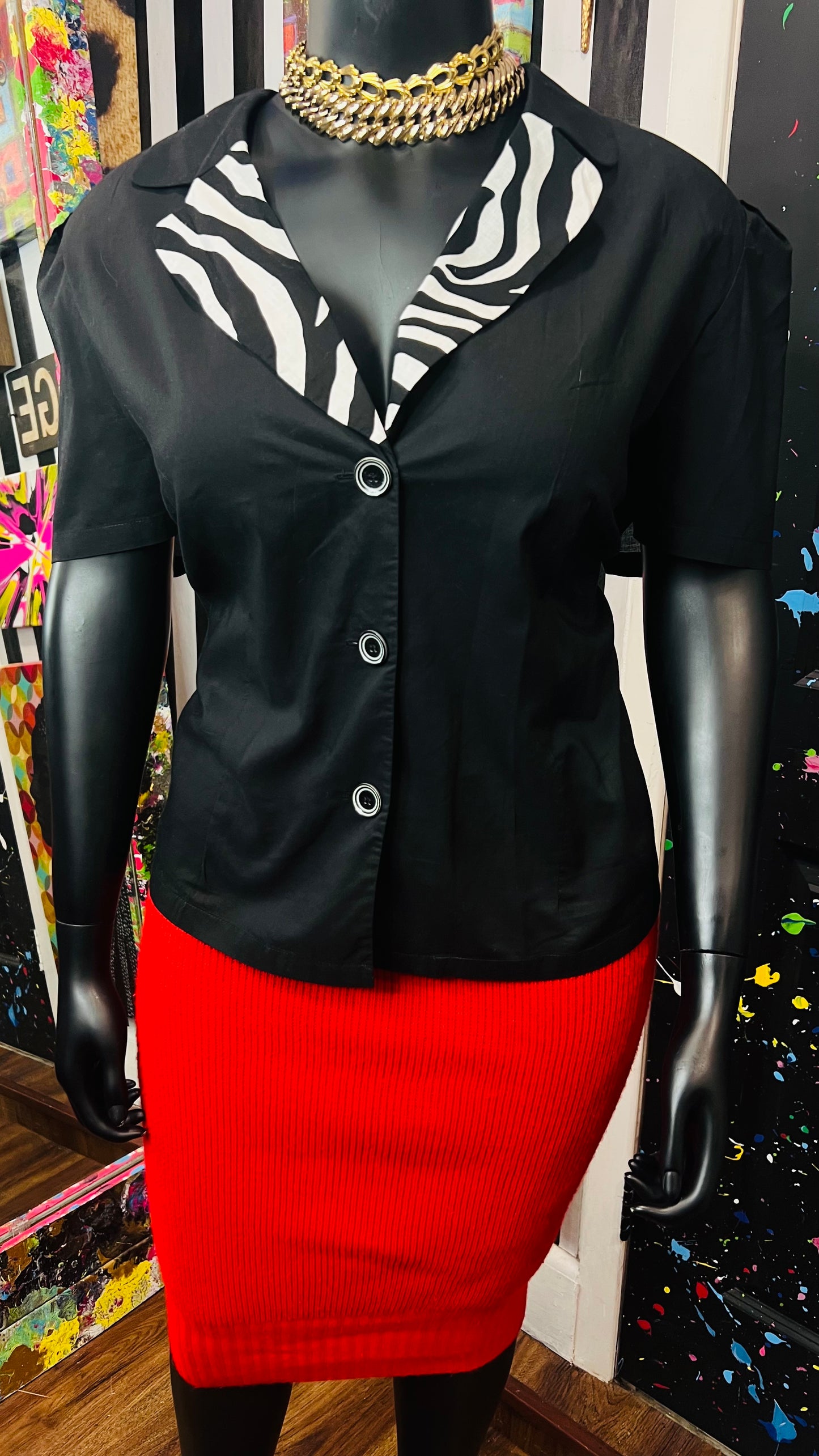 Vintage Zebra & Black Blazer Blouse (24W)