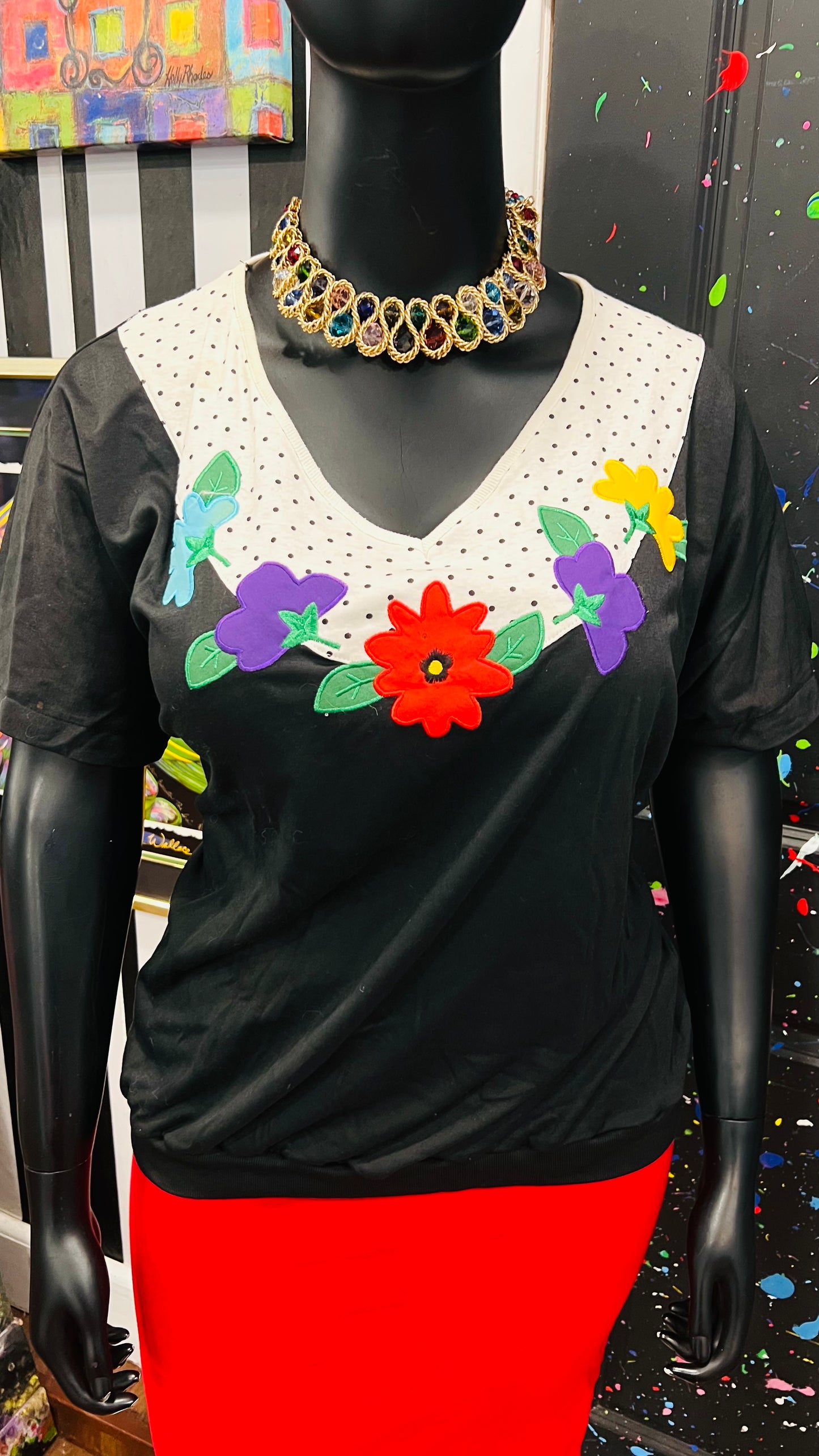 Vintage Polka Dot & Floral Blouse (24)