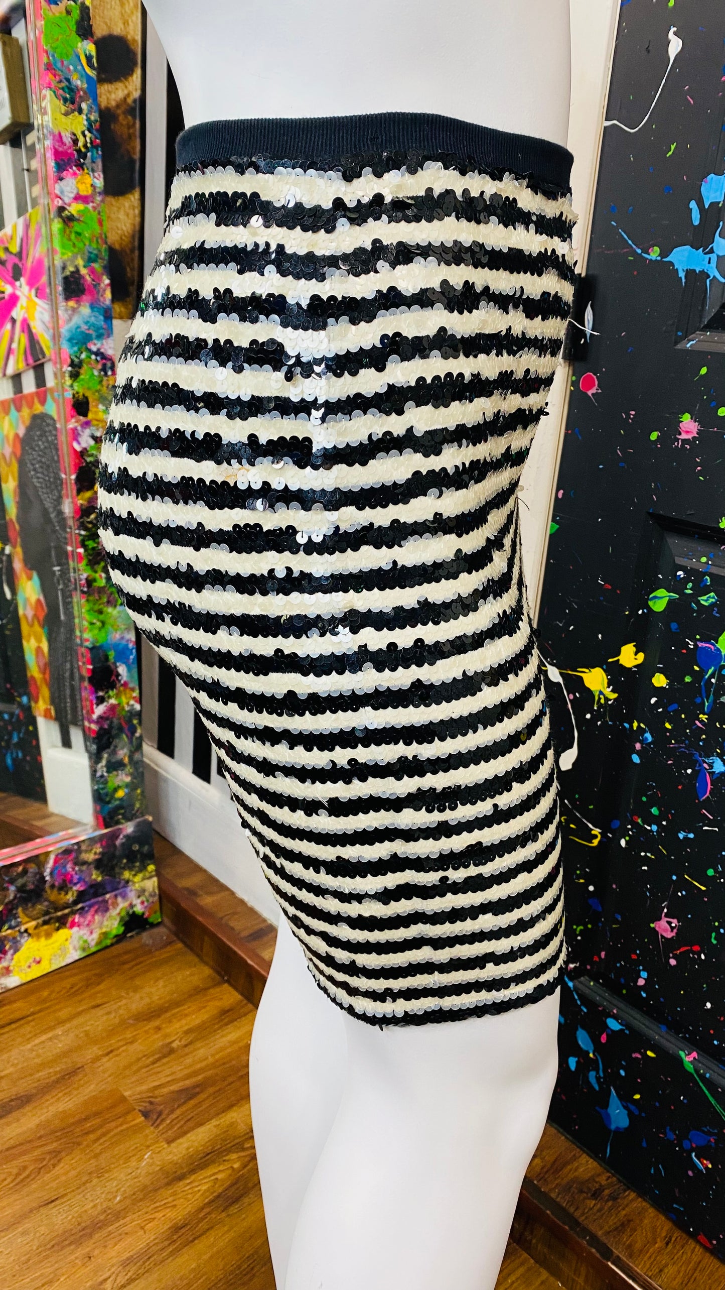 Vintage Black & White Sequin Skirt - Has Stretch (14)