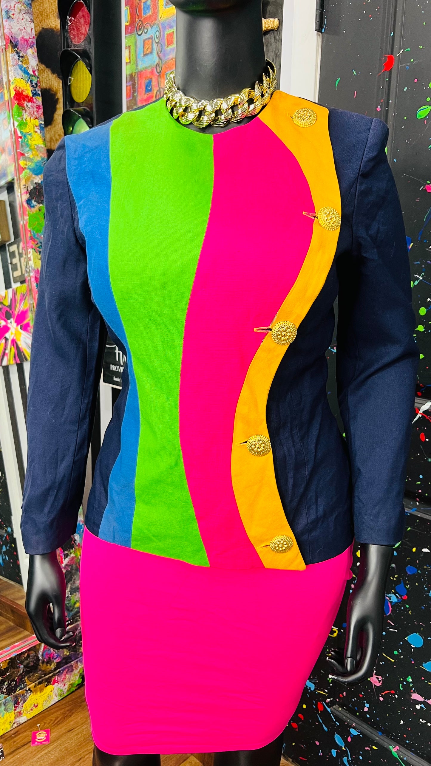 Vintage Navy Blue & Rainbow Blazer (16)