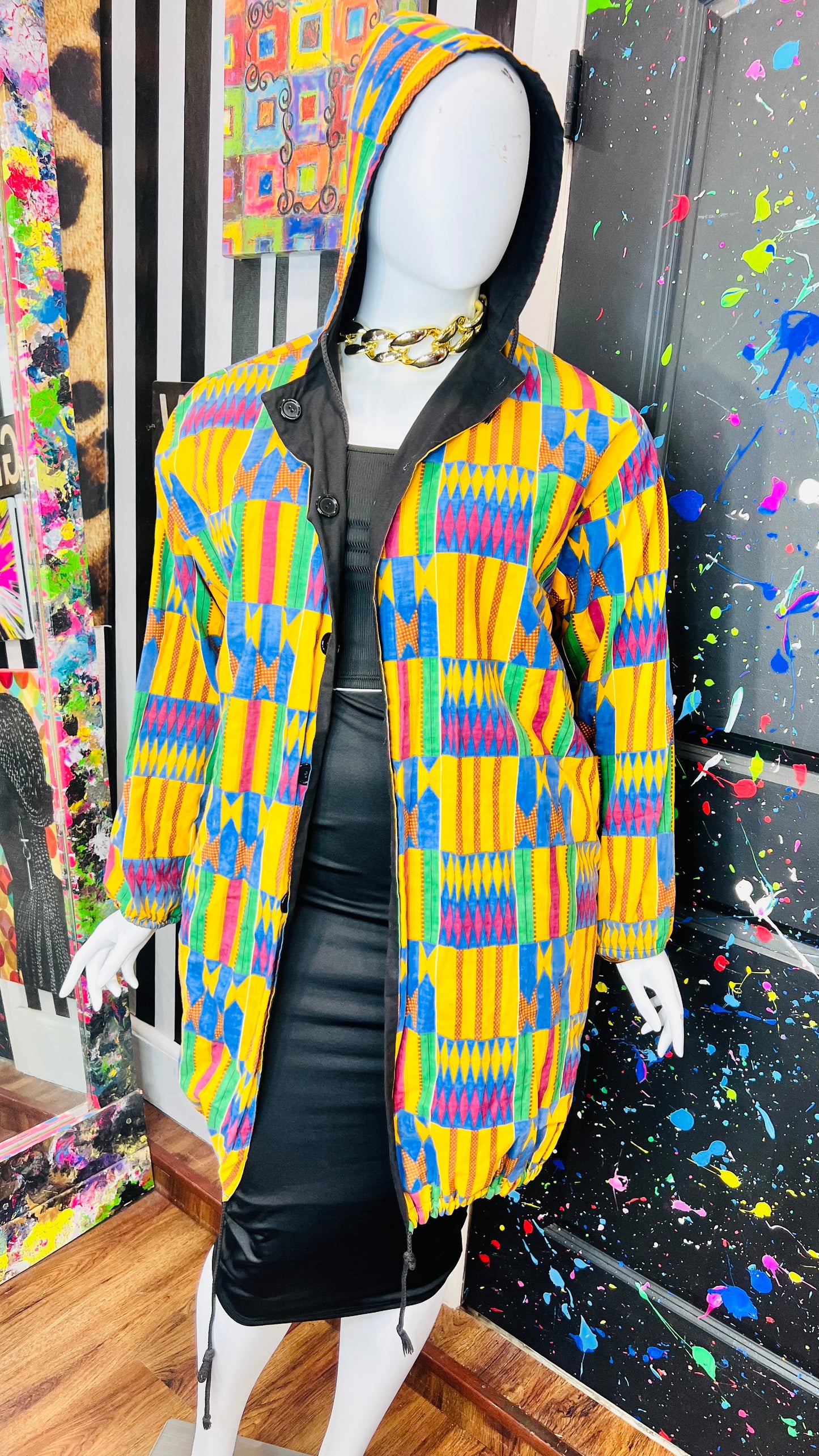 Vintage Traditional African Reversible Hooded Jacket (20)