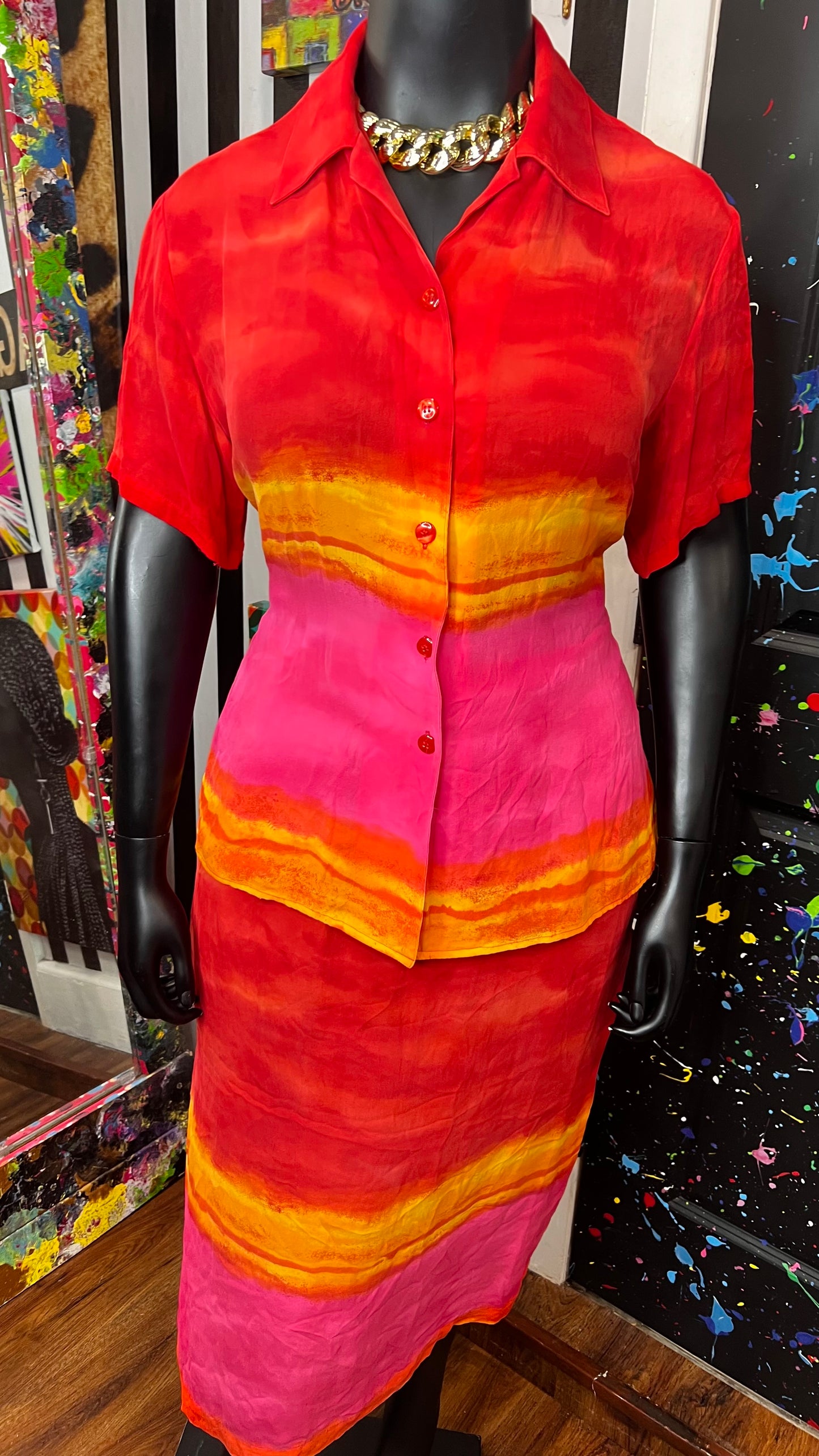 Vintage Diane Gilman Ombrè 100% Silk Skirt Set (16)