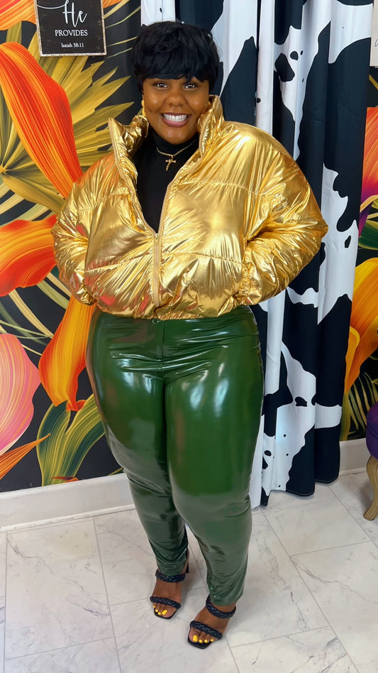 Plus Size Vintage Inspired- Gold Cropped Puffer Coat