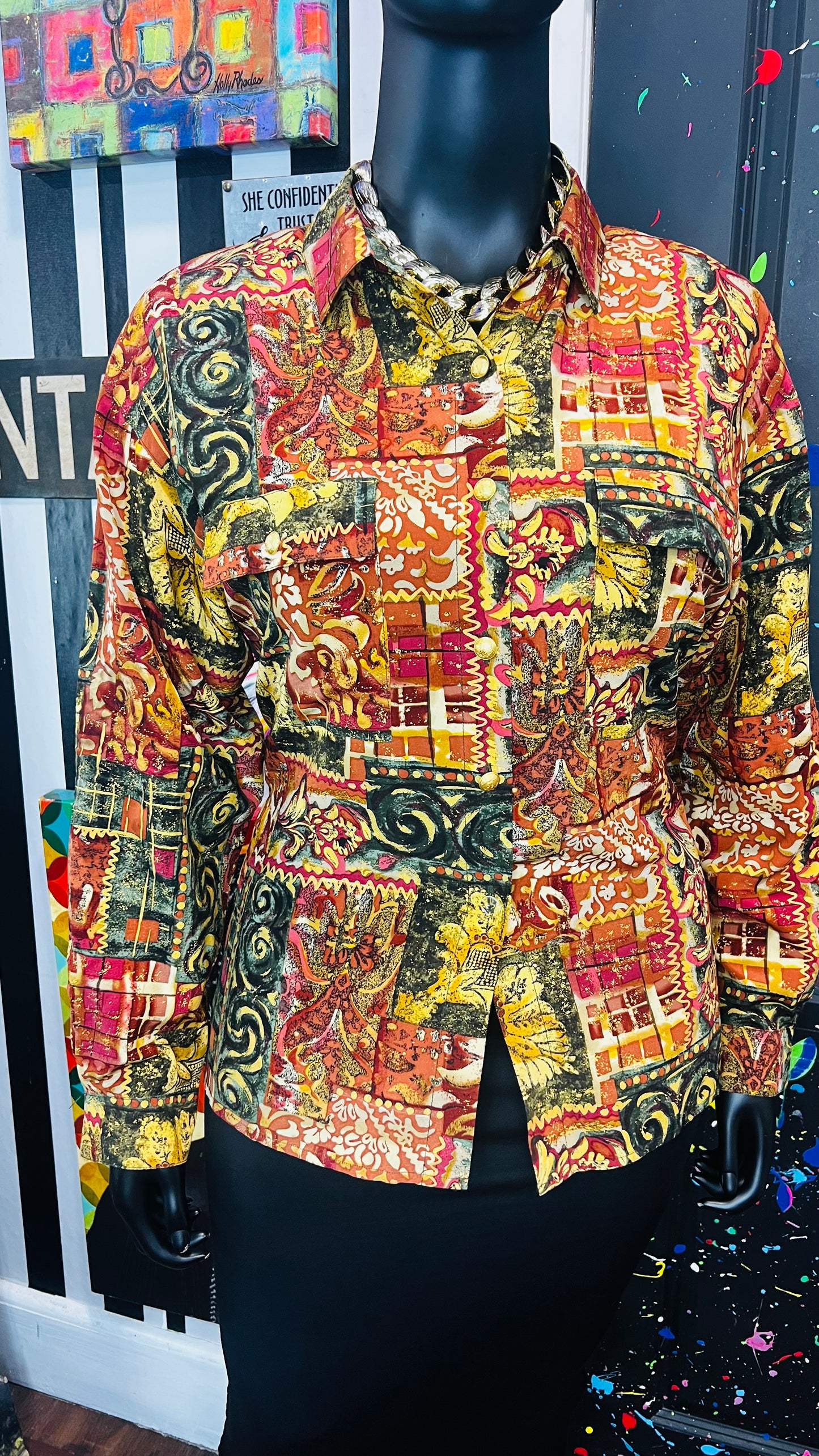 Vintage 100% Silk Abstract Blouse (14)