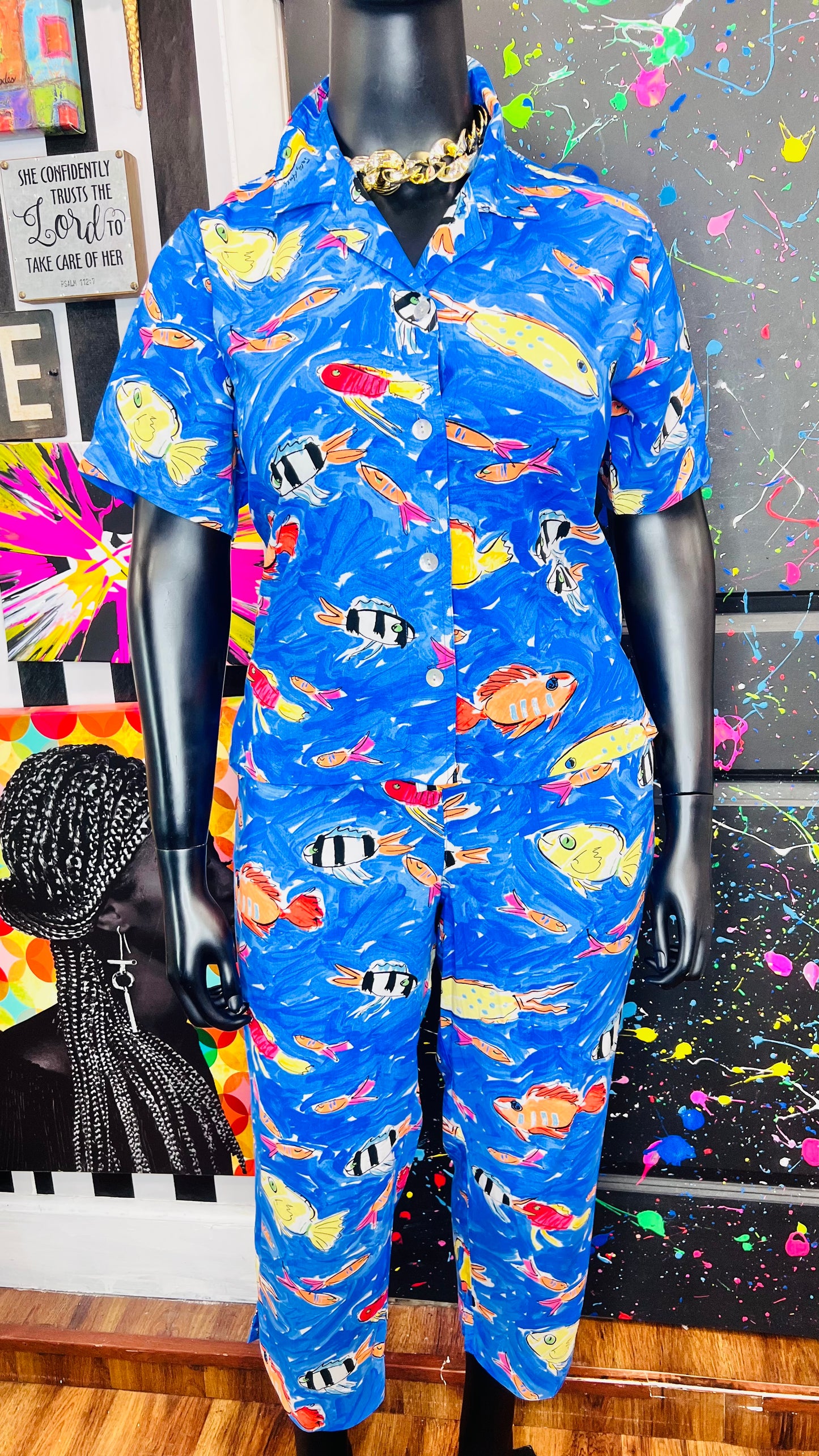 Vintage Rayon Fish Capri Set (14)