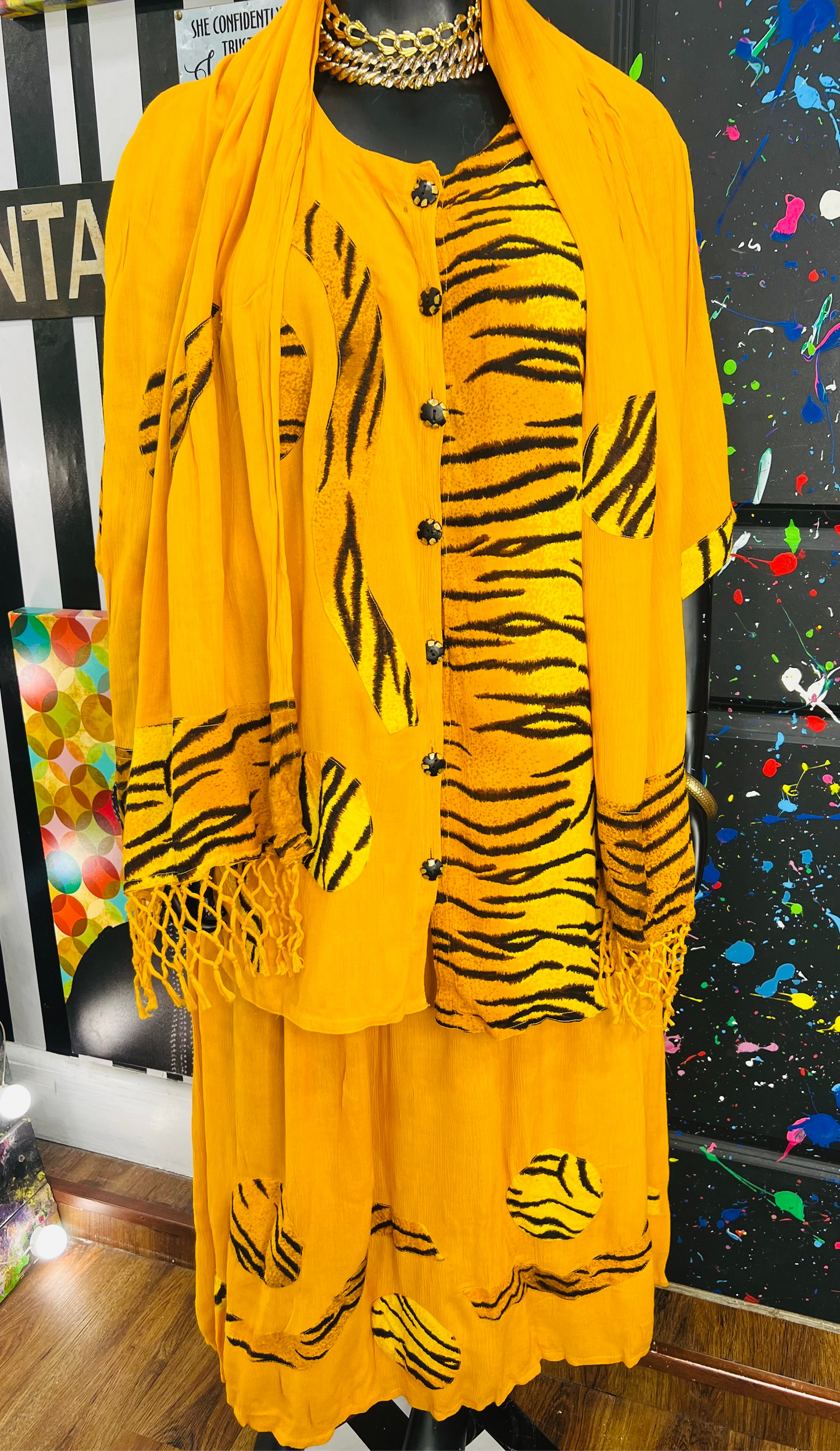 Vintage Animal Print Three Piece Rayon Set (OS)