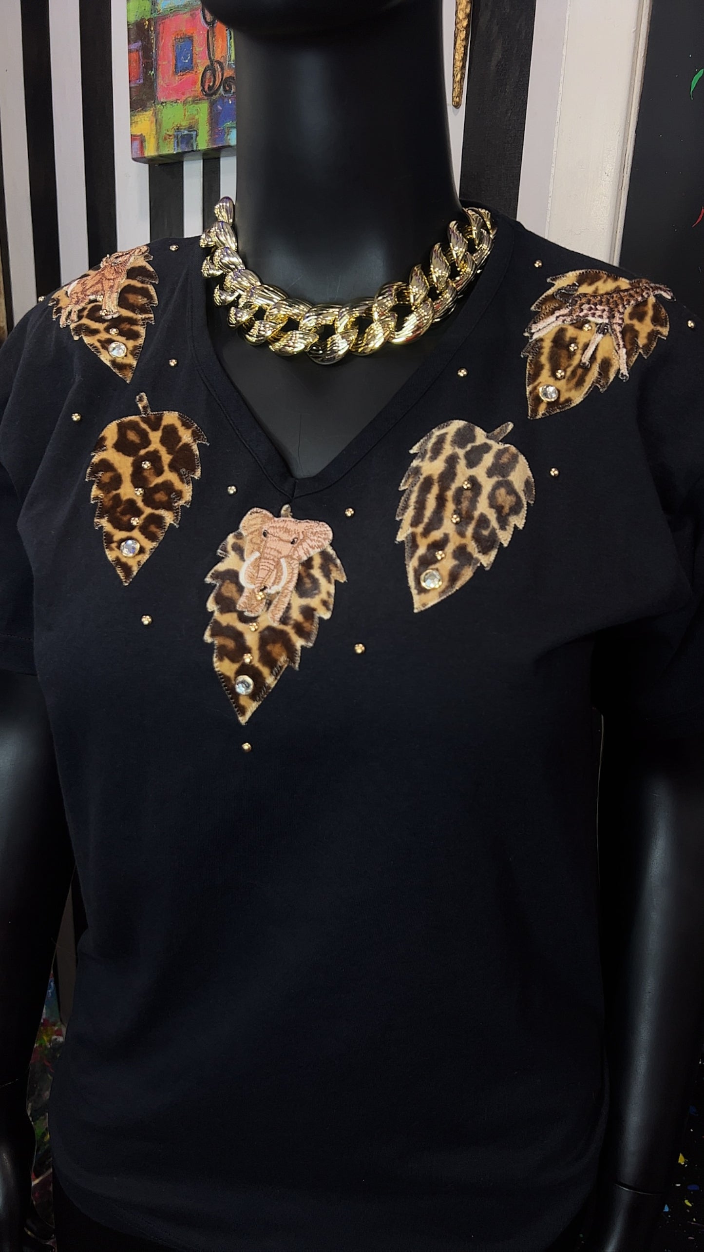 Vintage Black T-Shirt w/ Animal Print Accents (14)
