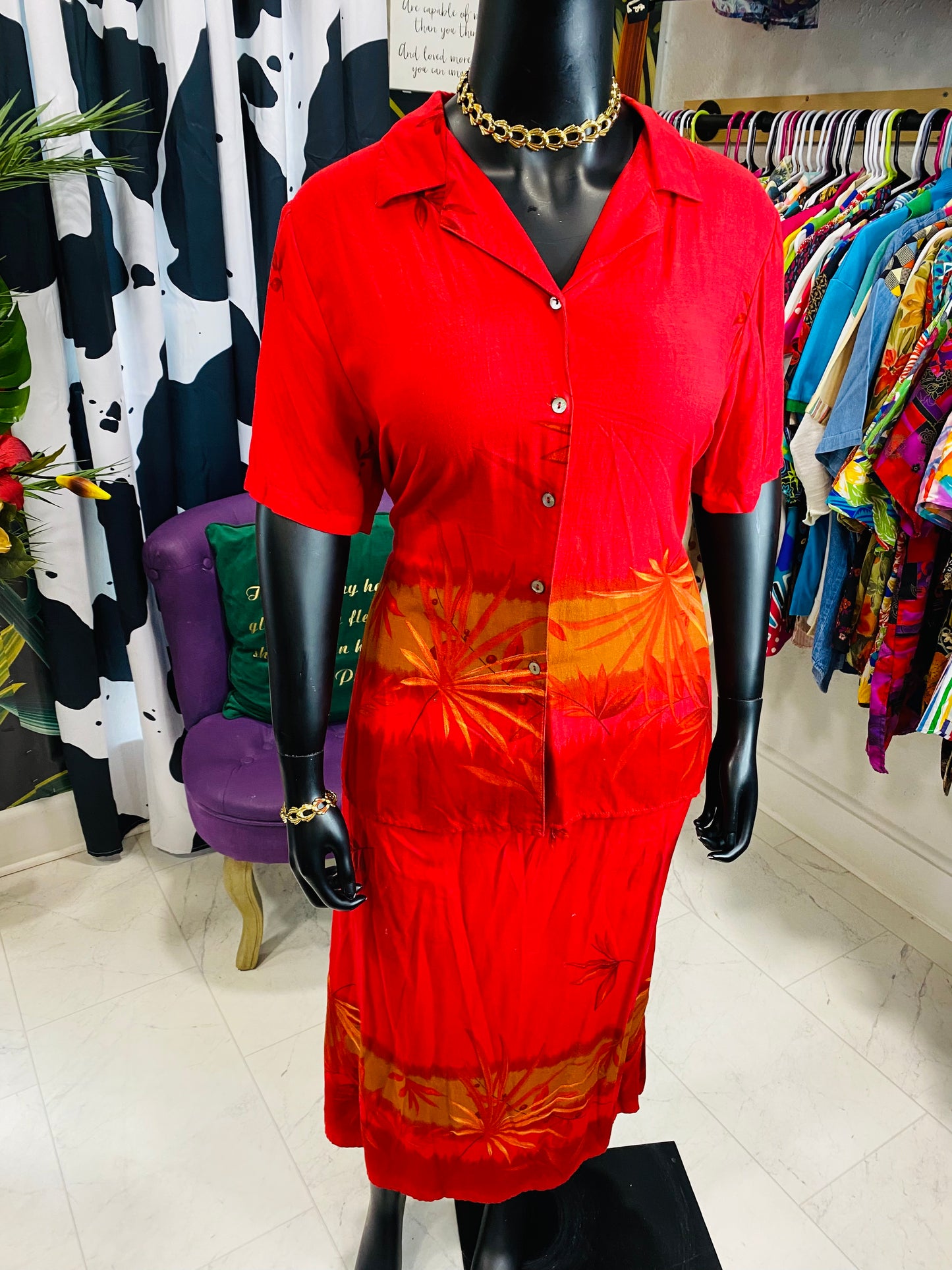 Vintage Red 2 Piece Skirt Set