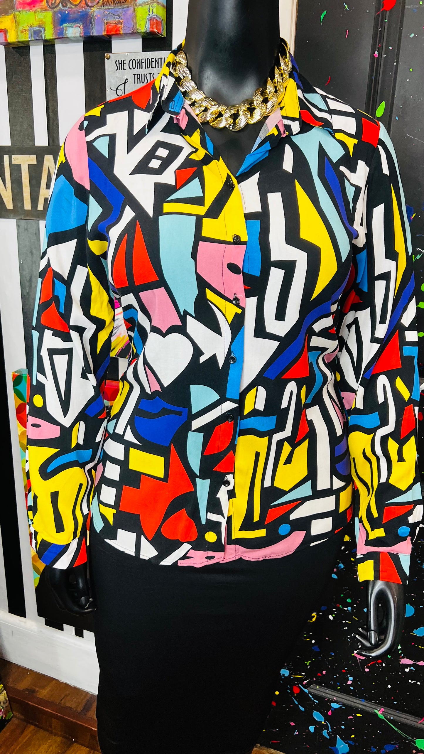Abstract Colorblock Rayon Blouse (14)
