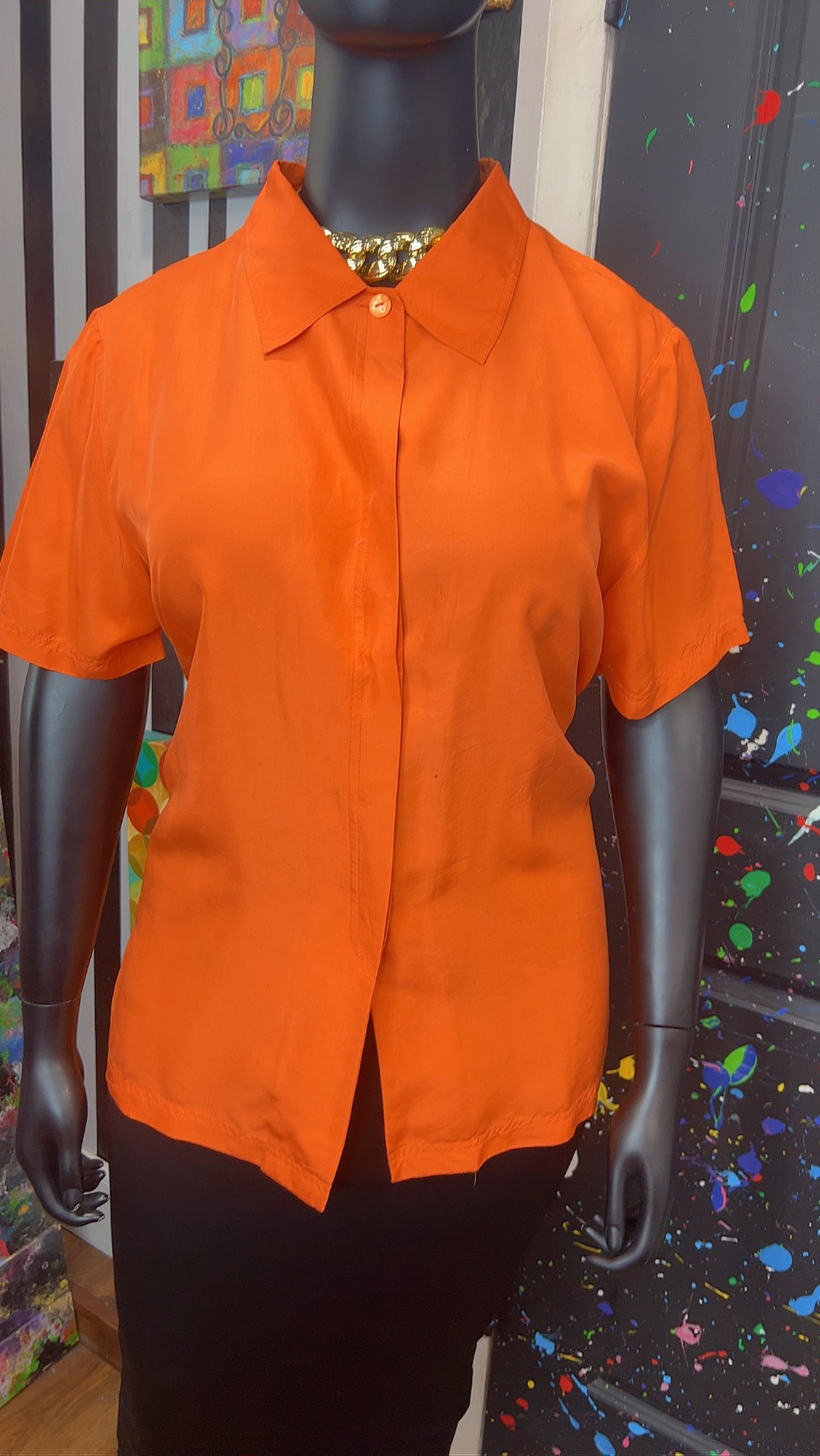 Vintage Orange 100% Silk Blouse (18)