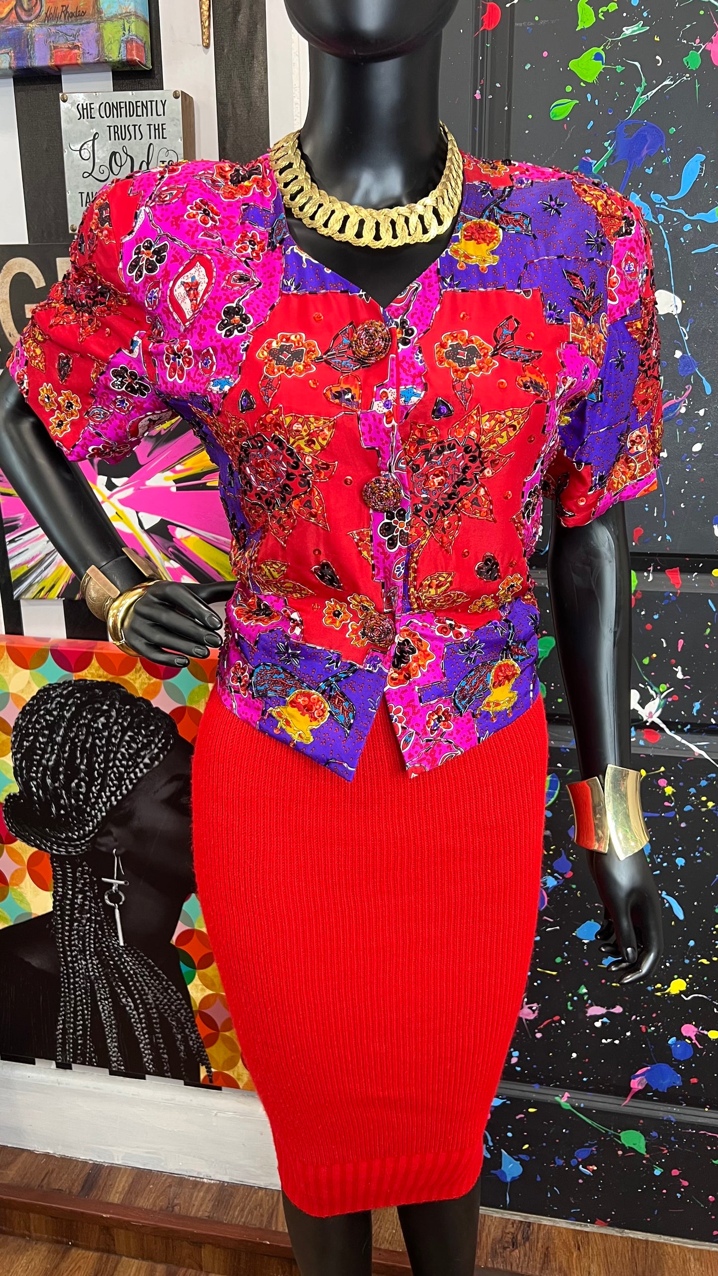 Vintage 100% Silk Sequin Blouse (12)