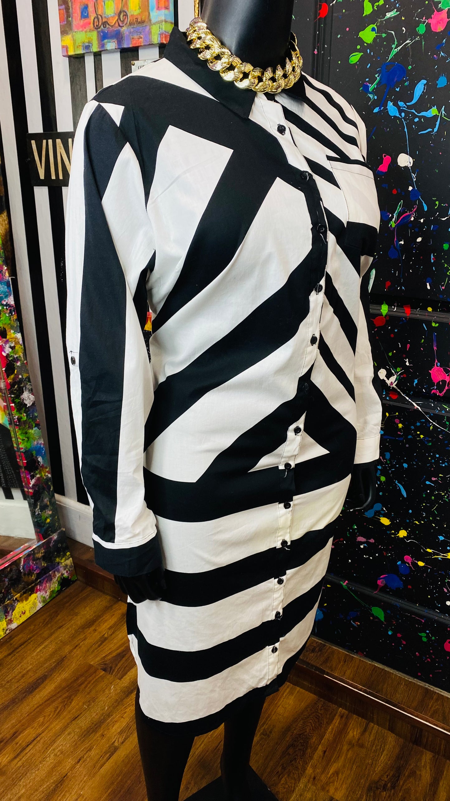 Ashley Stewart Black & White Striped Dress (20)
