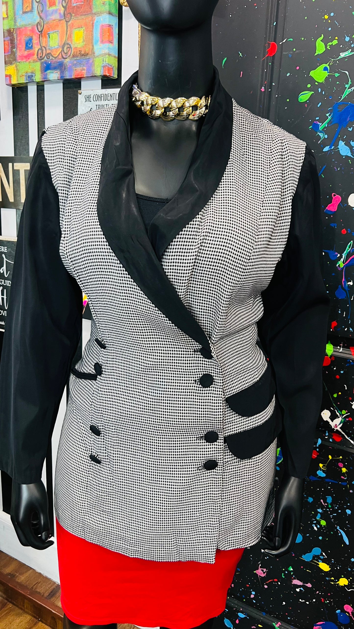Vintage Houndstooth Black & White Blazer (18W)